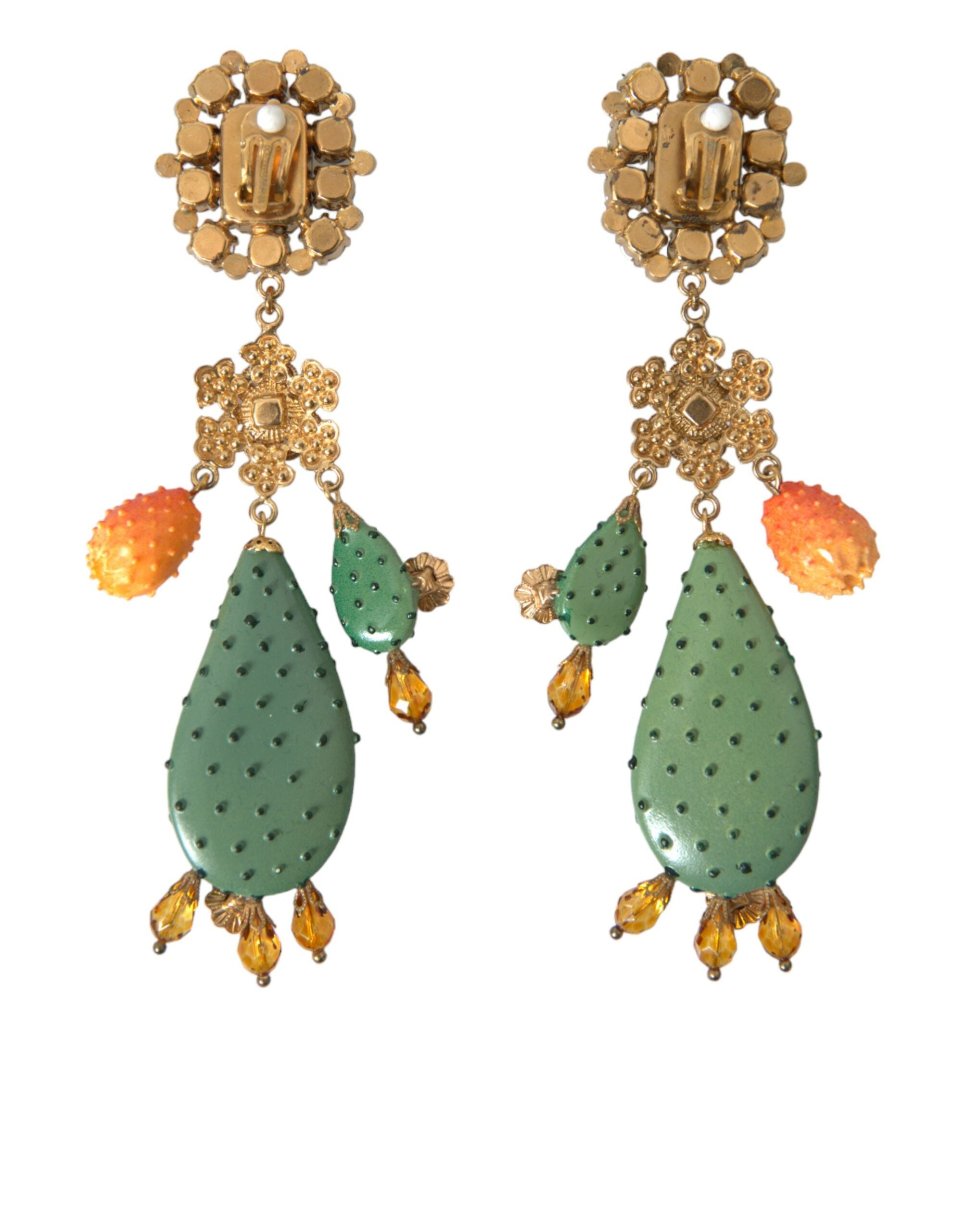 Dolce & Gabbana Green Cactus Crystal Clip On Jewelry Dangling Earrings - DEA STILOSA MILANO