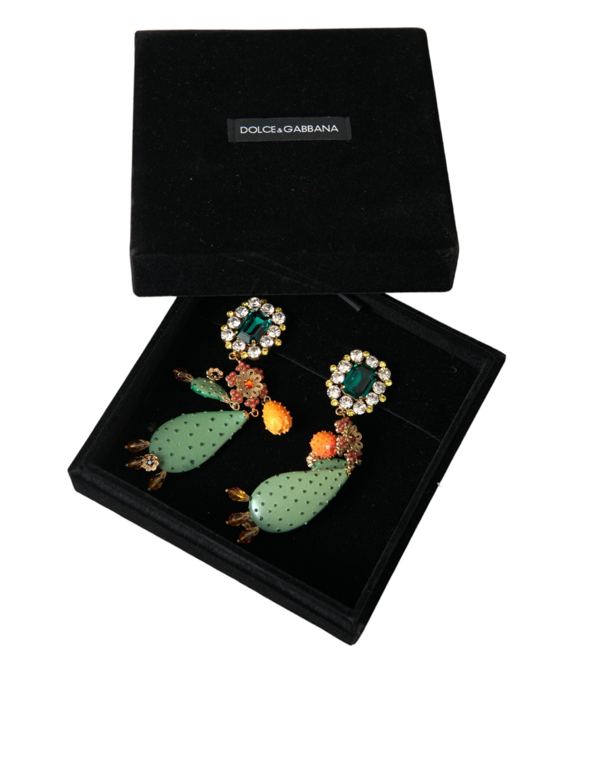 Dolce & Gabbana Green Cactus Crystal Clip On Jewelry Dangling Earrings - DEA STILOSA MILANO
