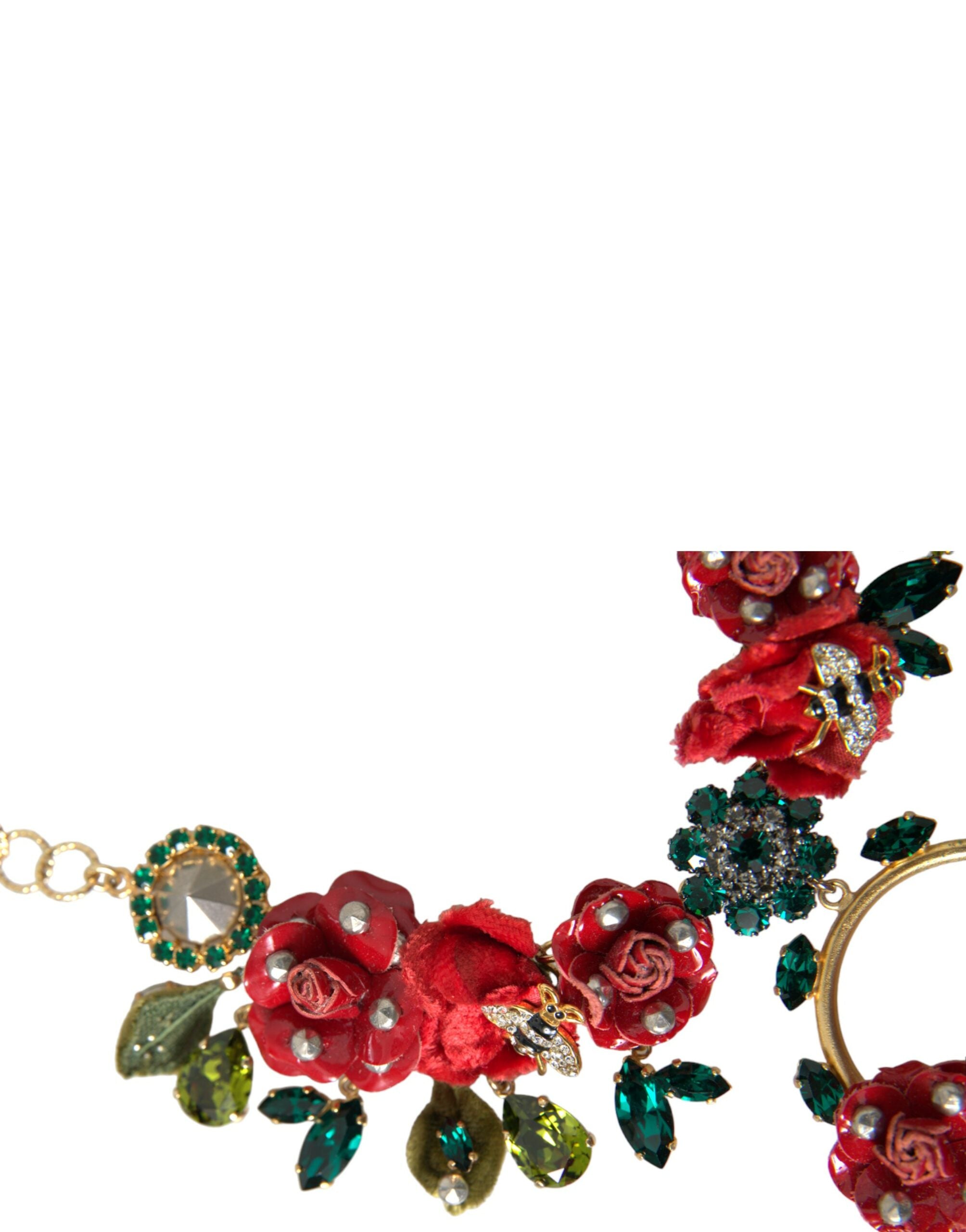 Dolce & Gabbana Gold Brass Link Chain Rose Petal Crystal Pendant Necklace - DEA STILOSA MILANO