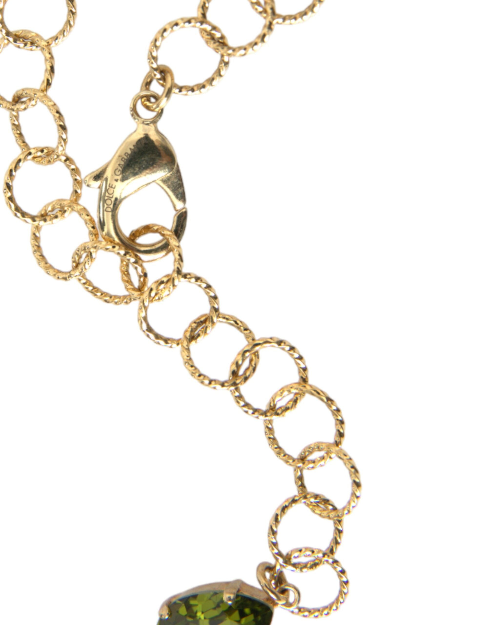 Dolce & Gabbana Gold Brass Link Chain Rose Petal Crystal Pendant Necklace - DEA STILOSA MILANO