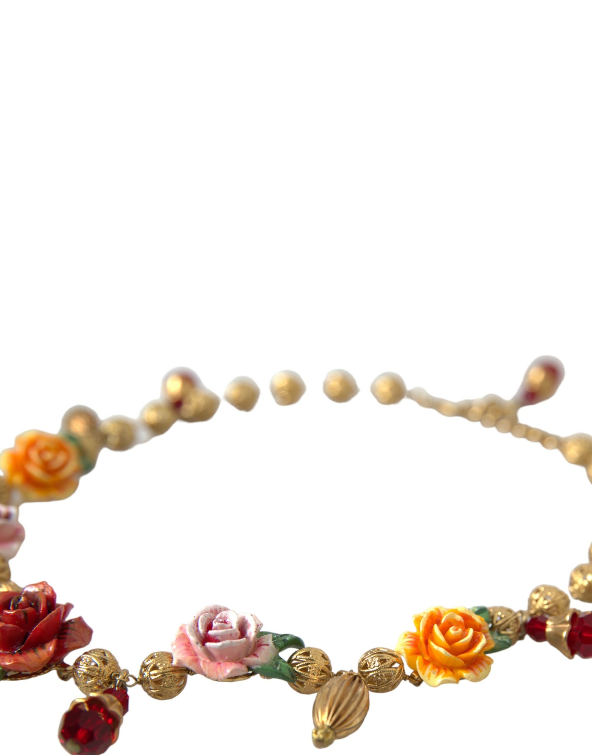 Dolce & Gabbana Multicolor Roses Crystals Gold Ball Chain Necklace - DEA STILOSA MILANO