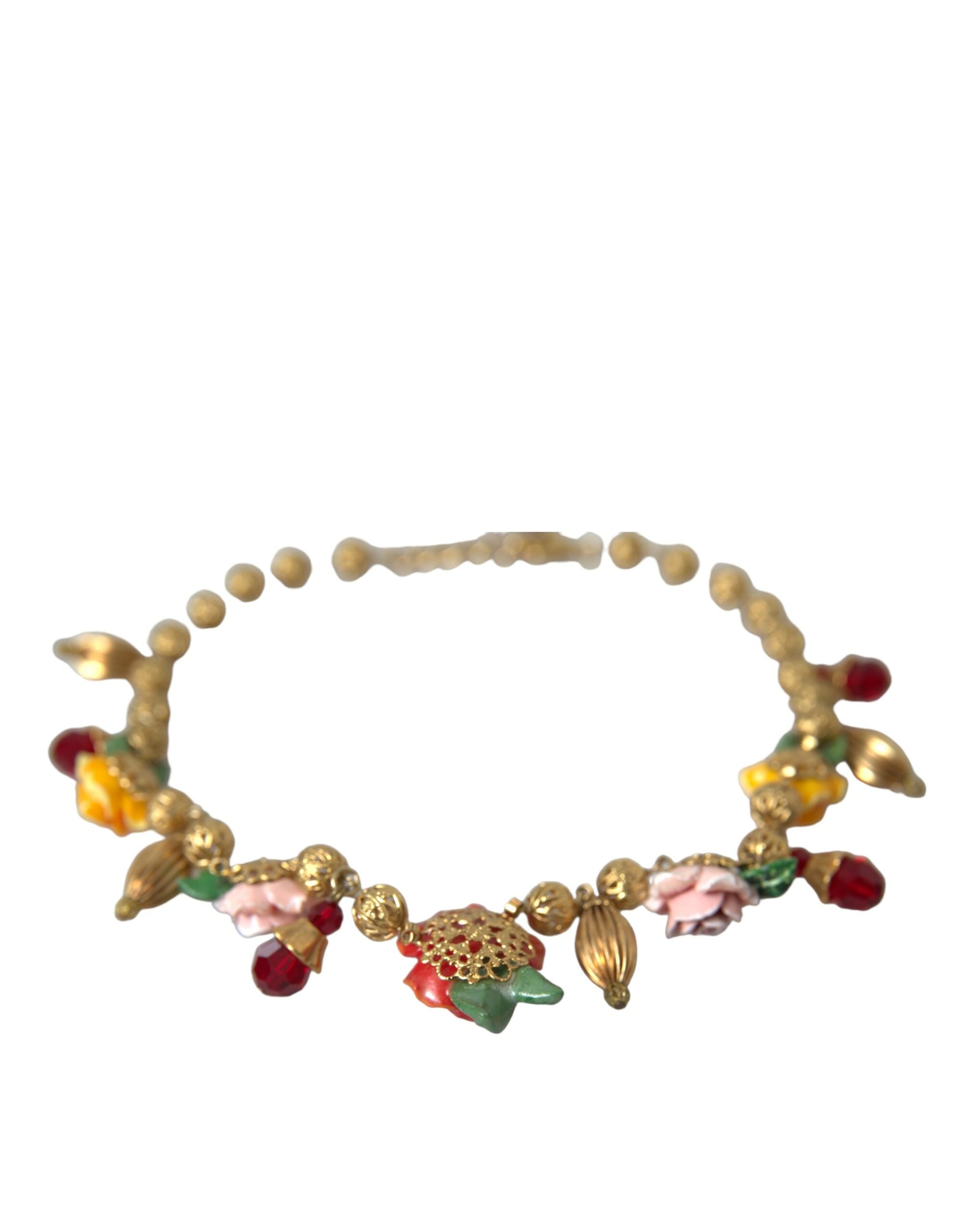 Dolce & Gabbana Multicolor Roses Crystals Gold Ball Chain Necklace - DEA STILOSA MILANO