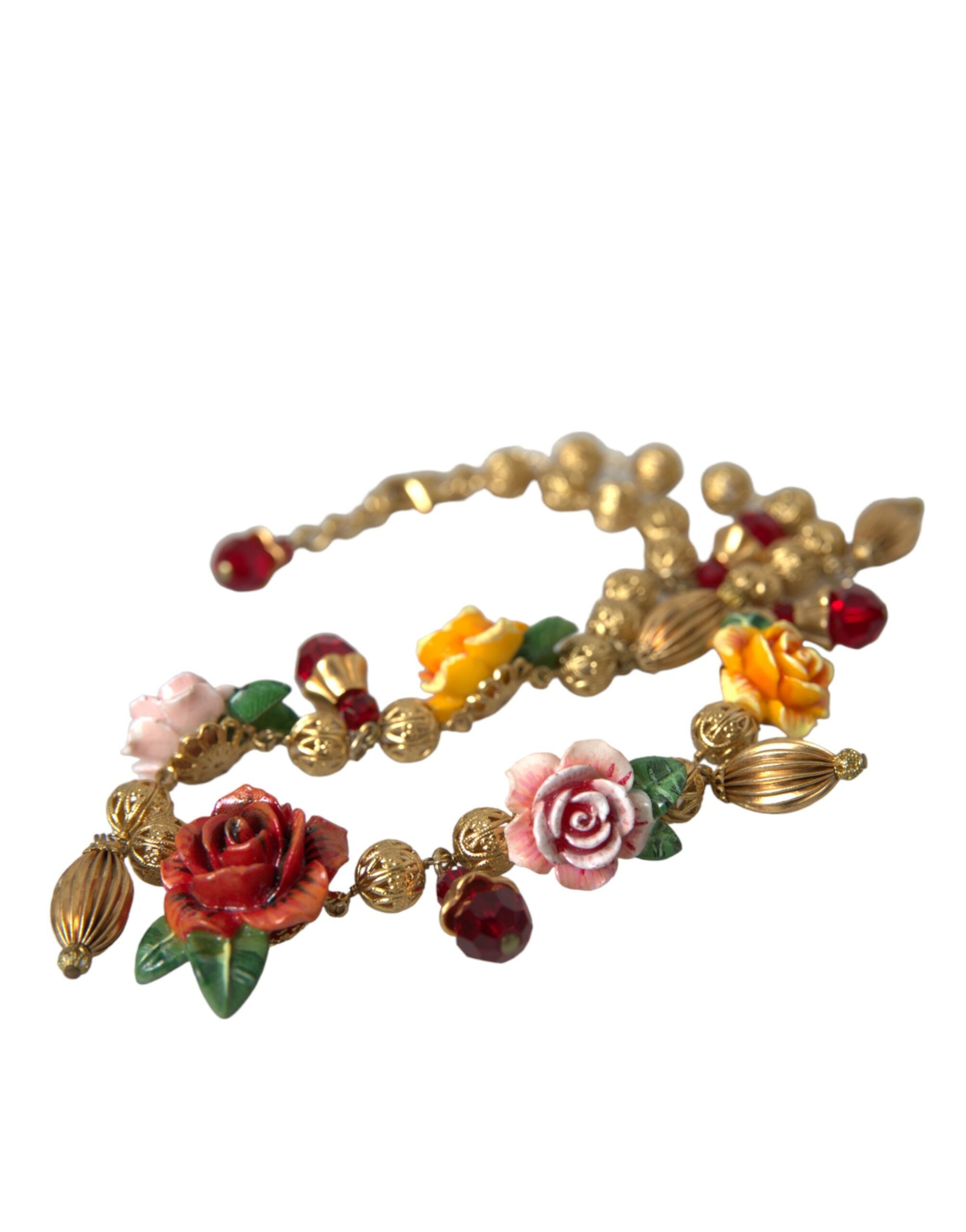 Dolce & Gabbana Multicolor Roses Crystals Gold Ball Chain Necklace - DEA STILOSA MILANO