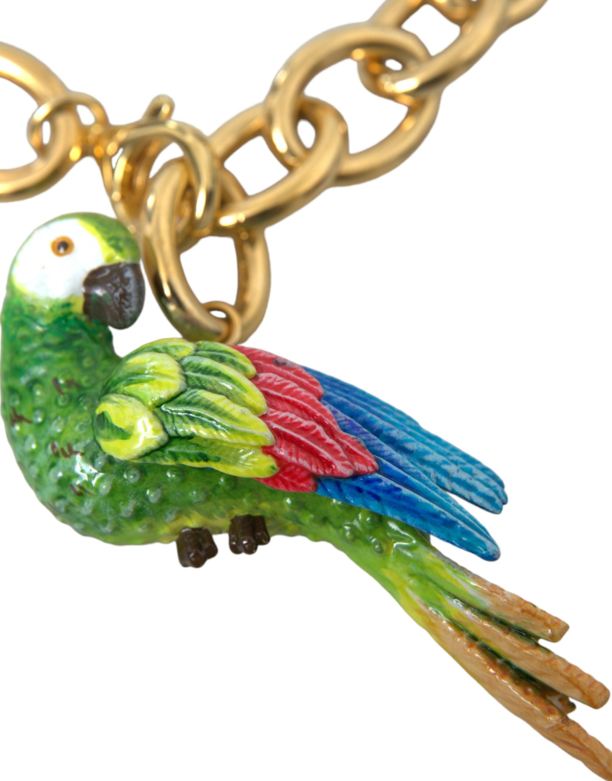 Dolce & Gabbana Gold Brass Chain Crystal Pearl PARROT Pendant Necklace - DEA STILOSA MILANO