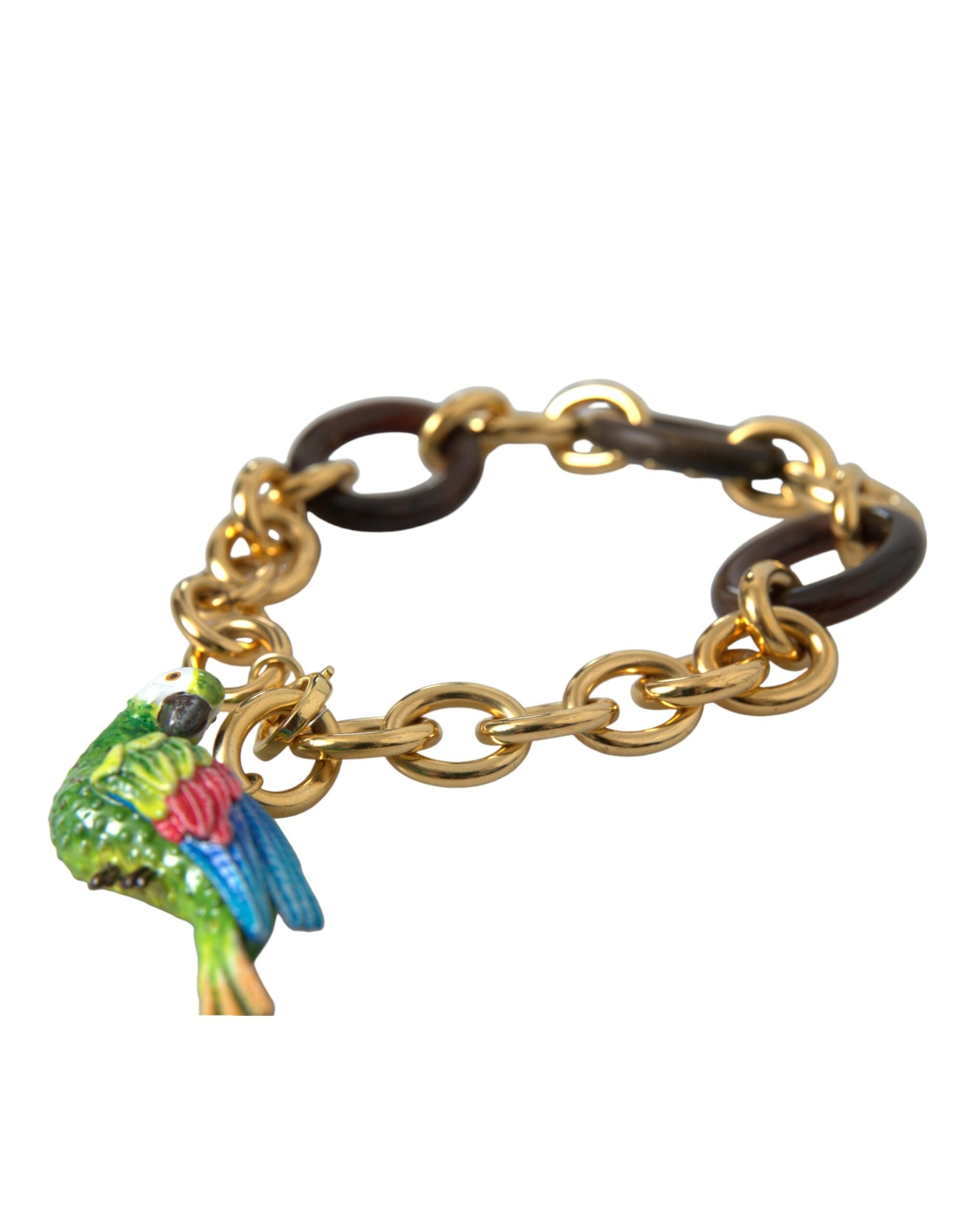 Dolce & Gabbana Gold Brass Chain Crystal Pearl PARROT Pendant Necklace - DEA STILOSA MILANO