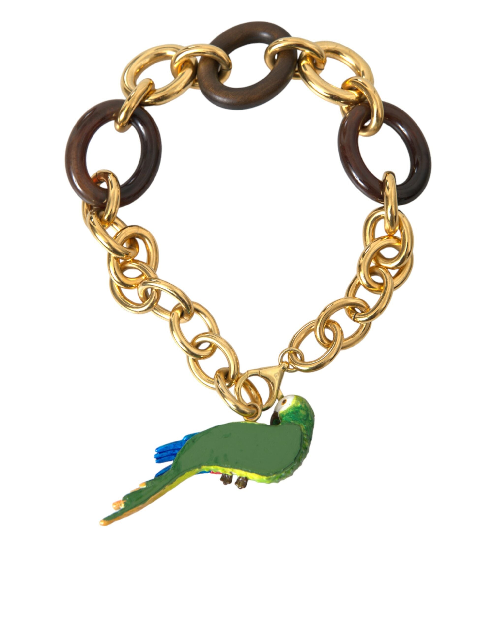 Dolce & Gabbana Gold Brass Chain Crystal Pearl PARROT Pendant Necklace - DEA STILOSA MILANO