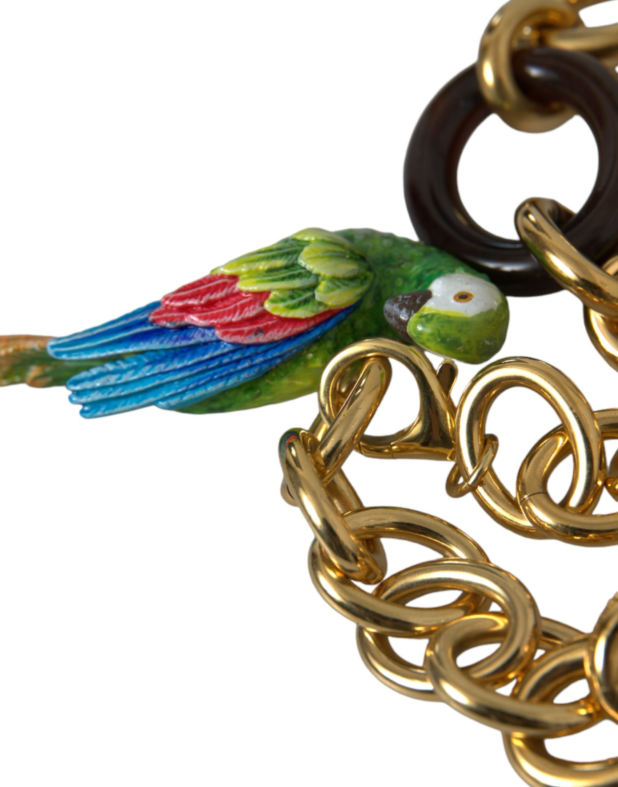 Dolce & Gabbana Gold Brass Chain Crystal Pearl PARROT Pendant Necklace - DEA STILOSA MILANO