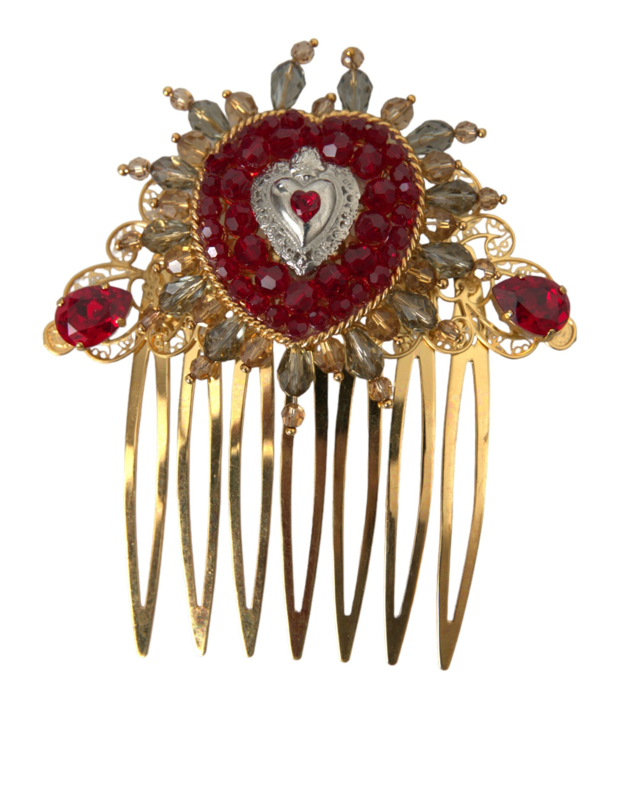 Dolce & Gabbana Gold Brass Crystal Heart Women Hair Comb - DEA STILOSA MILANO