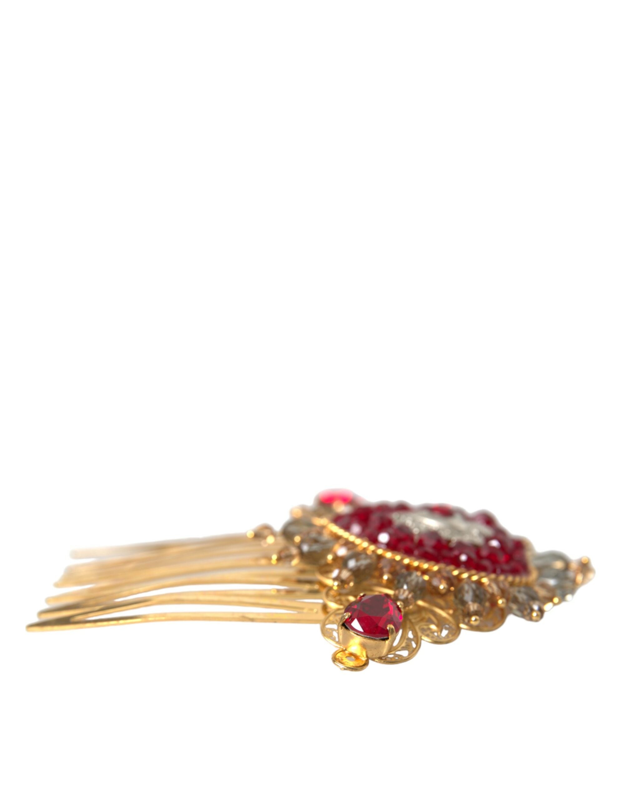 Dolce & Gabbana Gold Brass Crystal Heart Women Hair Comb - DEA STILOSA MILANO