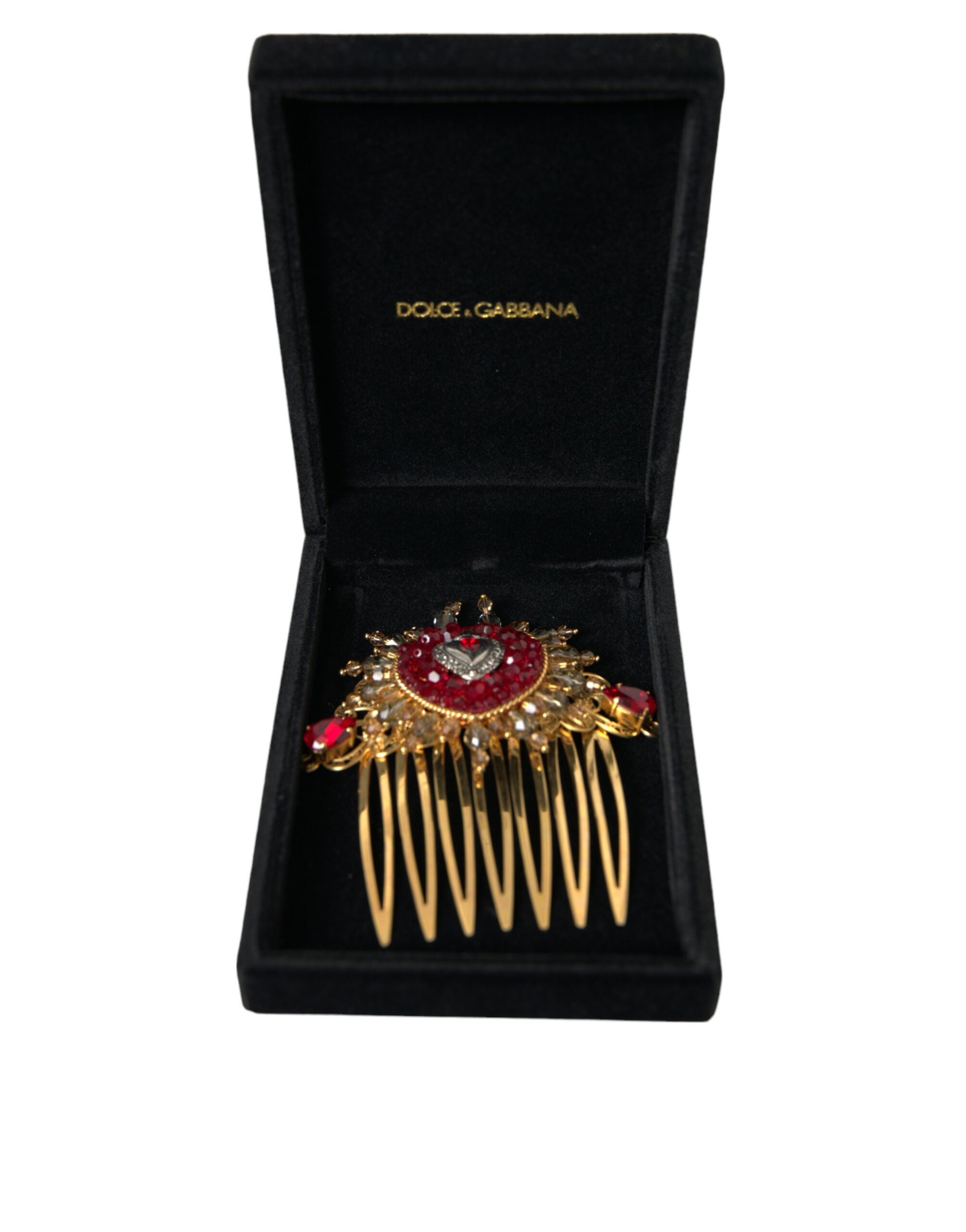 Dolce & Gabbana Gold Brass Crystal Heart Women Hair Comb - DEA STILOSA MILANO