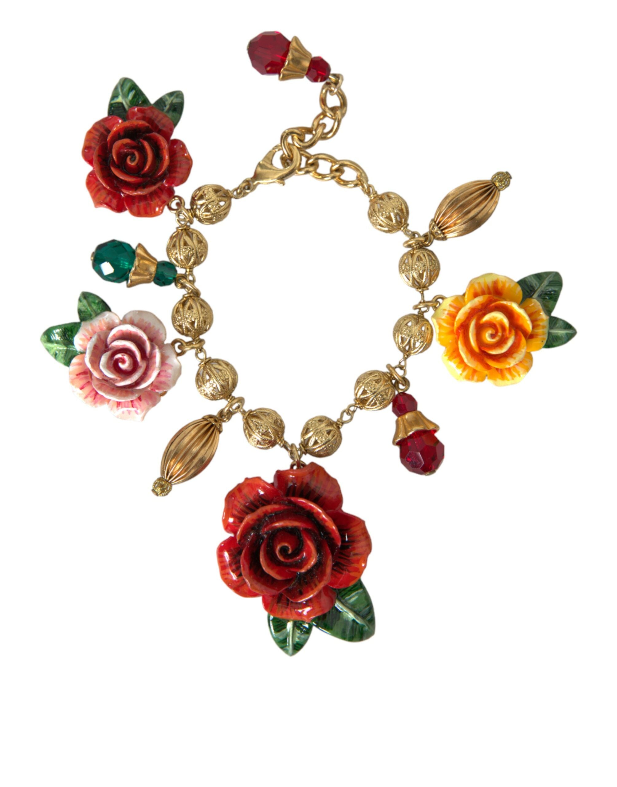 Dolce & Gabbana Gold Brass Multicolor Crystal Rose Ball Chain Bracelet - DEA STILOSA MILANO