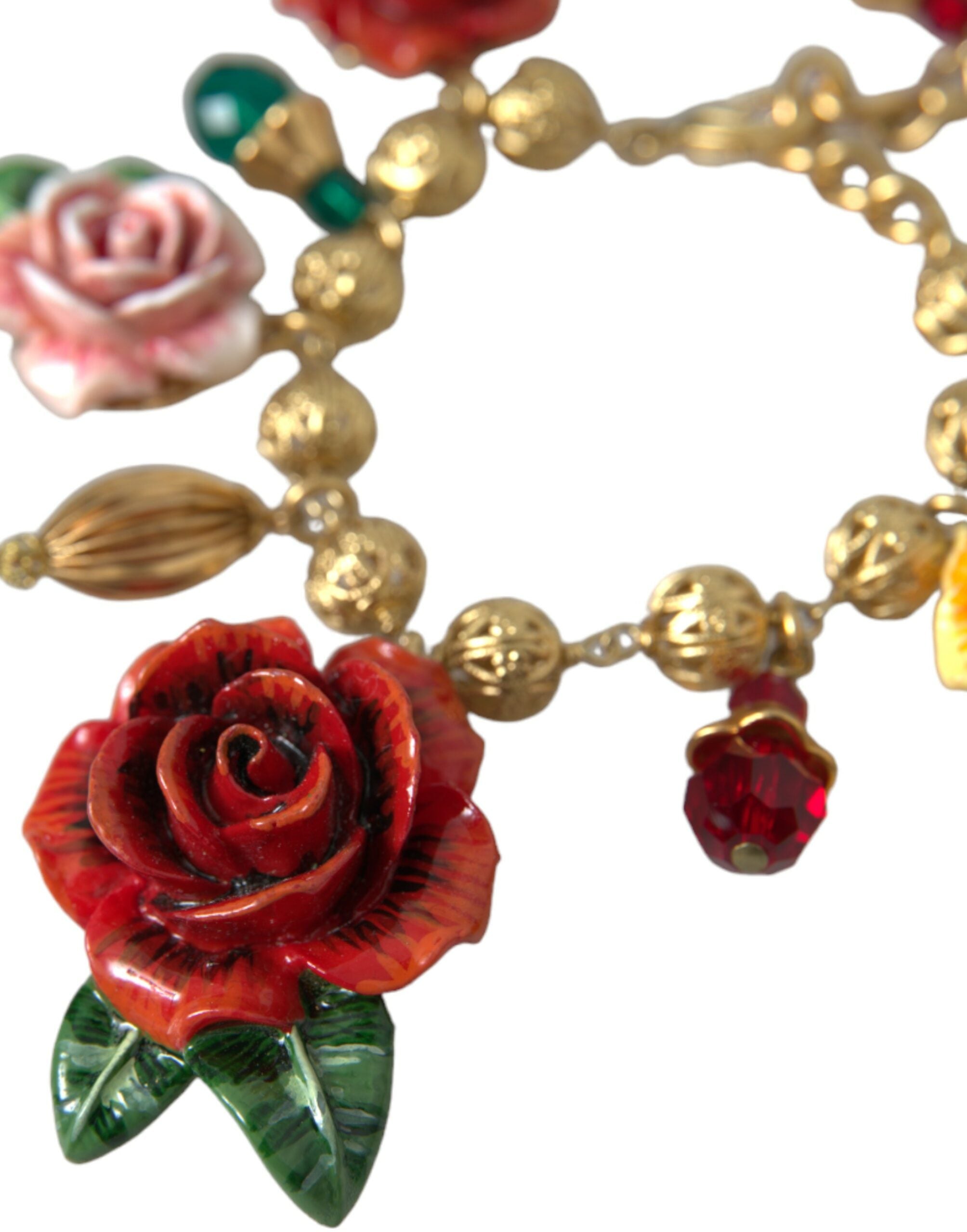 Dolce & Gabbana Gold Brass Multicolor Crystal Rose Ball Chain Bracelet - DEA STILOSA MILANO