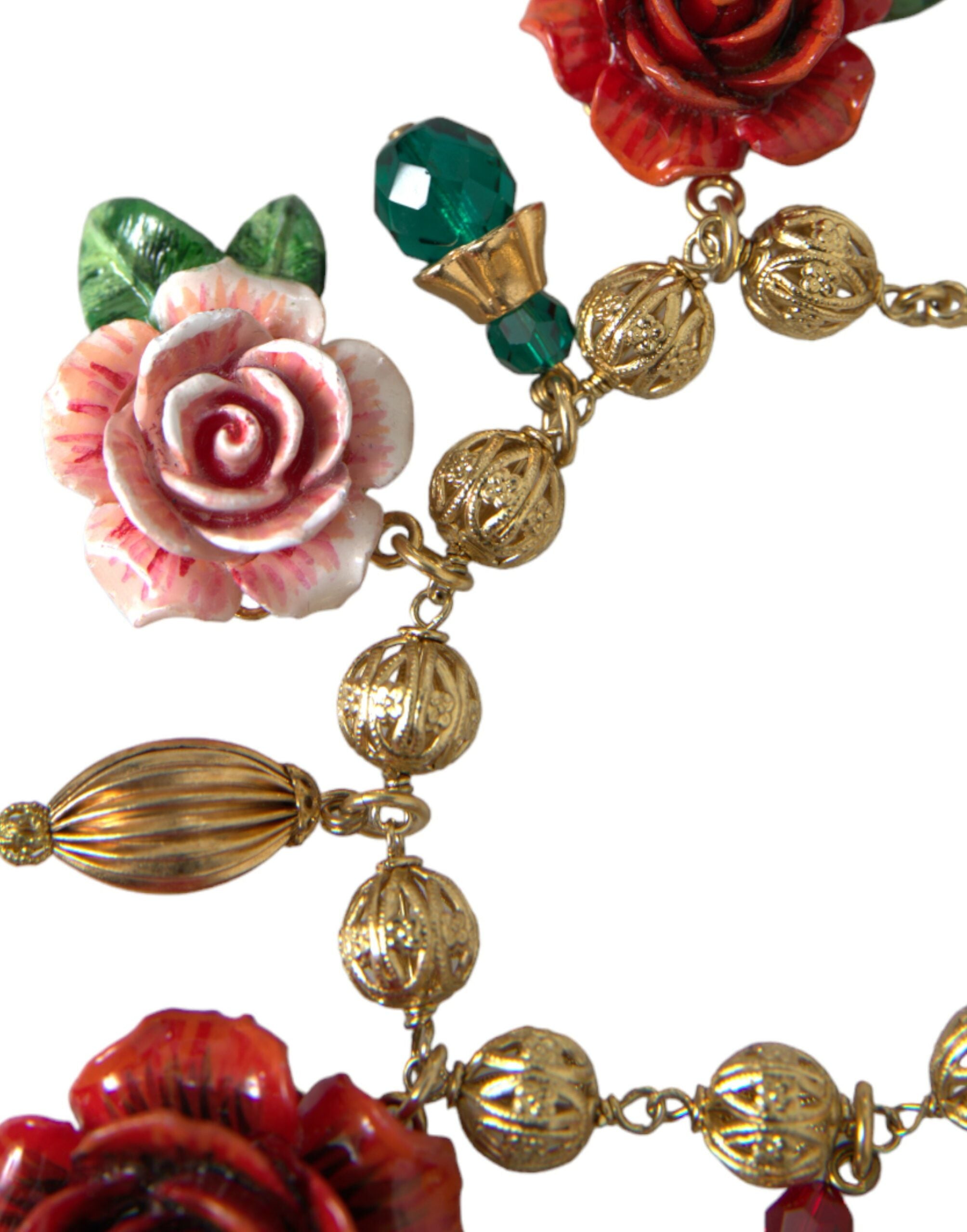 Dolce & Gabbana Gold Brass Multicolor Crystal Rose Ball Chain Bracelet - DEA STILOSA MILANO