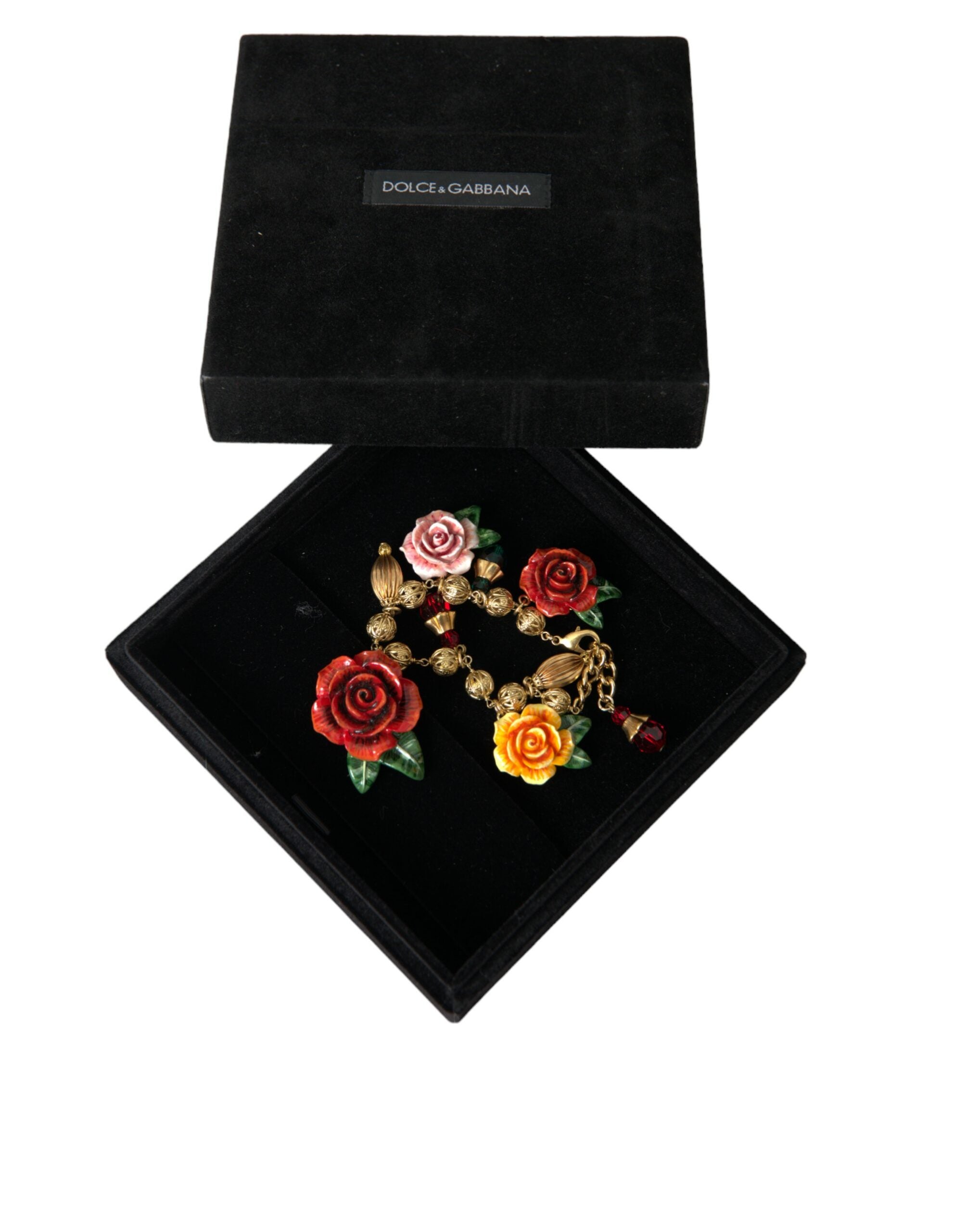 Dolce & Gabbana Gold Brass Multicolor Crystal Rose Ball Chain Bracelet - DEA STILOSA MILANO