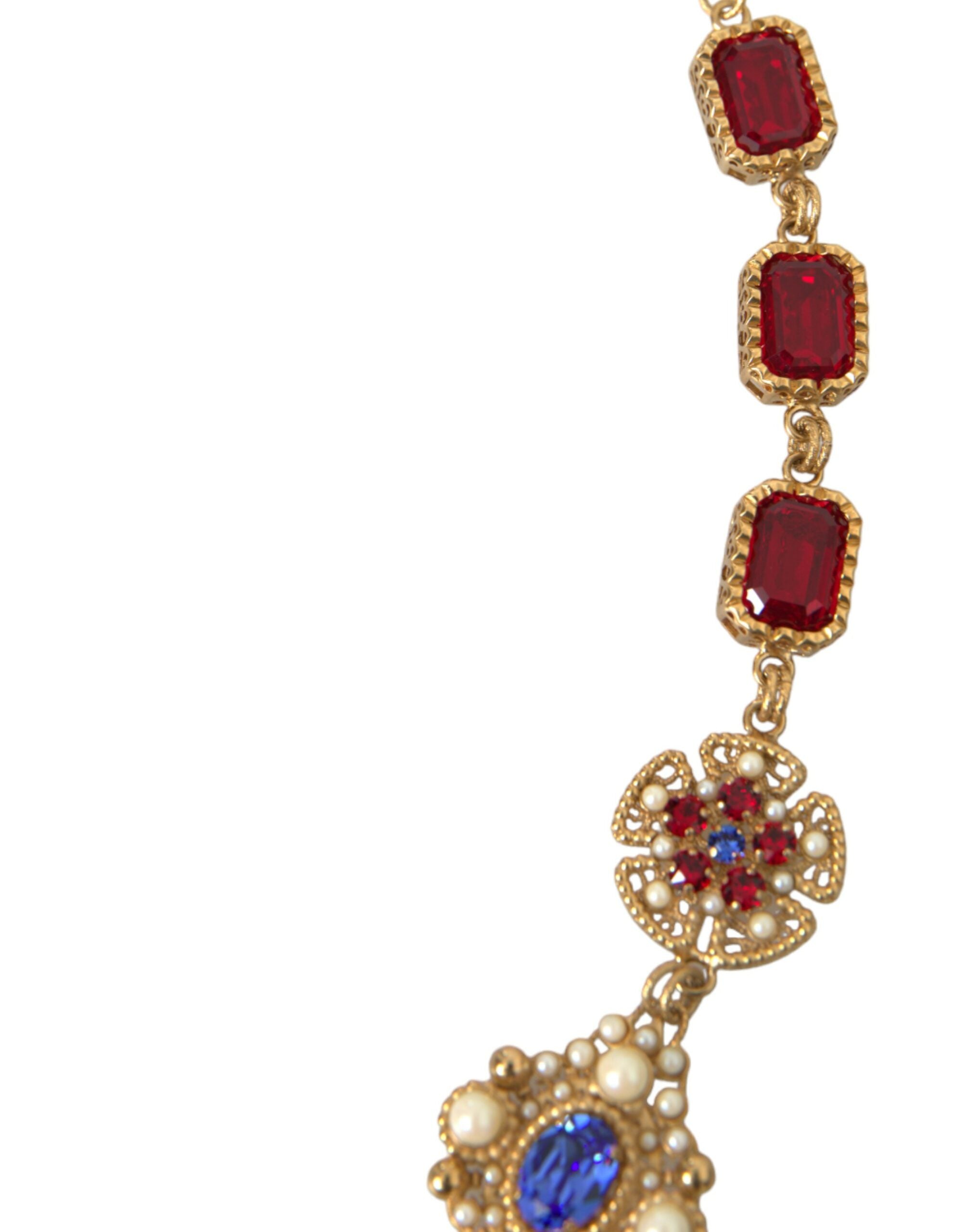 Dolce & Gabbana Gold Brass Mama Mary Crystal Pearl Embellished Necklace - DEA STILOSA MILANO