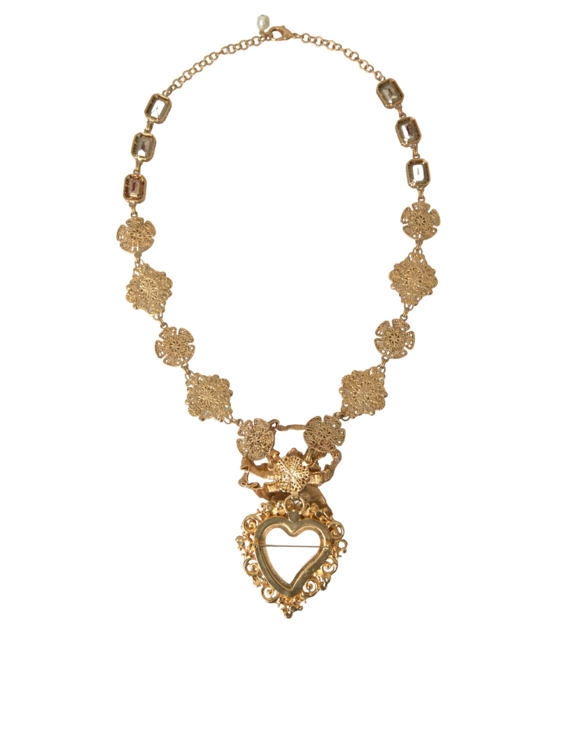Dolce & Gabbana Gold Brass Mama Mary Crystal Pearl Embellished Necklace - DEA STILOSA MILANO