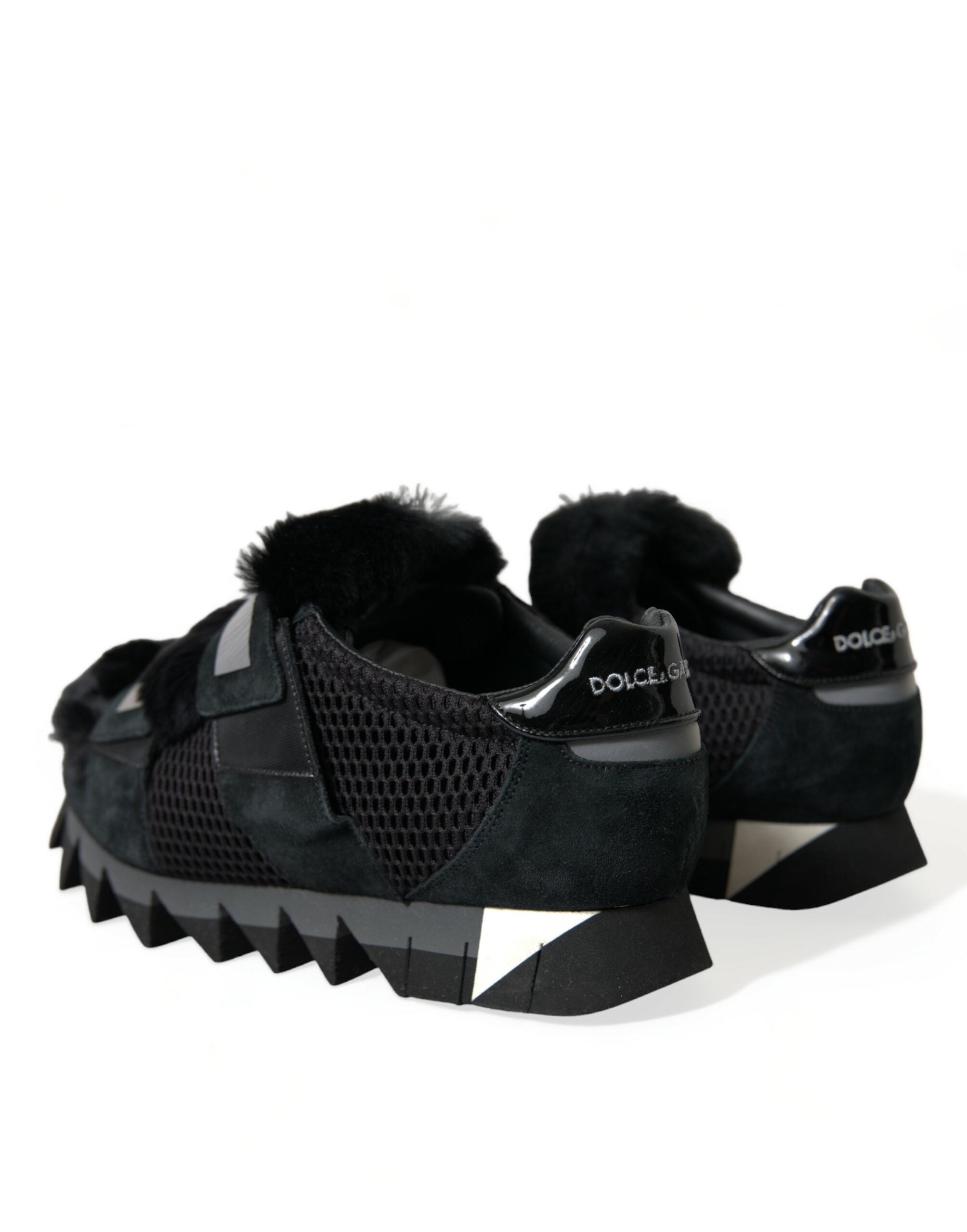 Dolce & Gabbana Black Fur Embellished Suede Sneakers Shoes - DEA STILOSA MILANO
