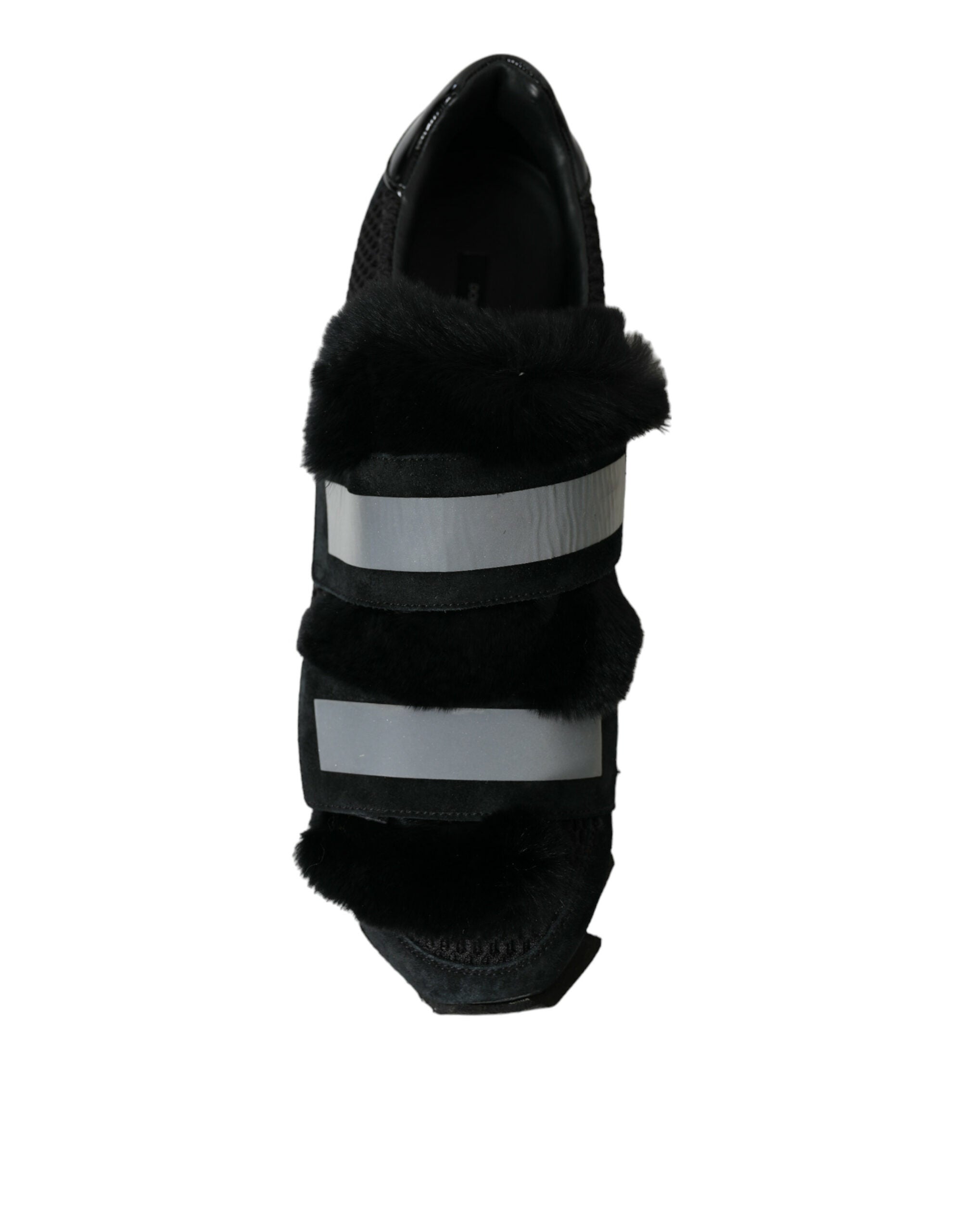 Dolce & Gabbana Black Fur Embellished Suede Sneakers Shoes - DEA STILOSA MILANO