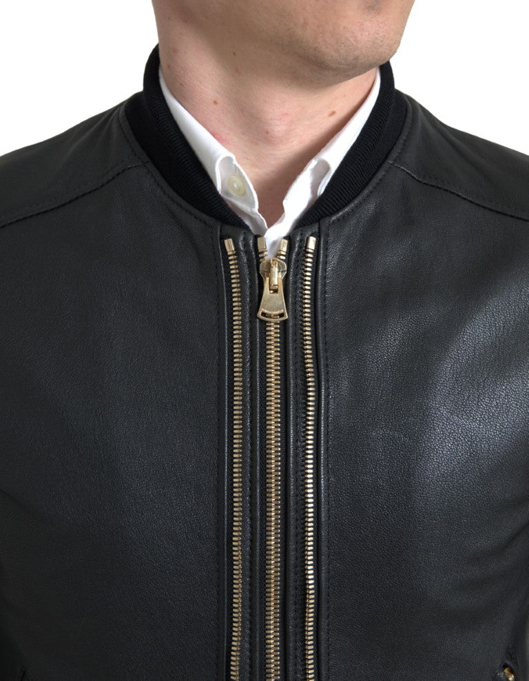 Dolce & Gabbana Elegant Black Leather Biker Jacket - DEA STILOSA MILANO