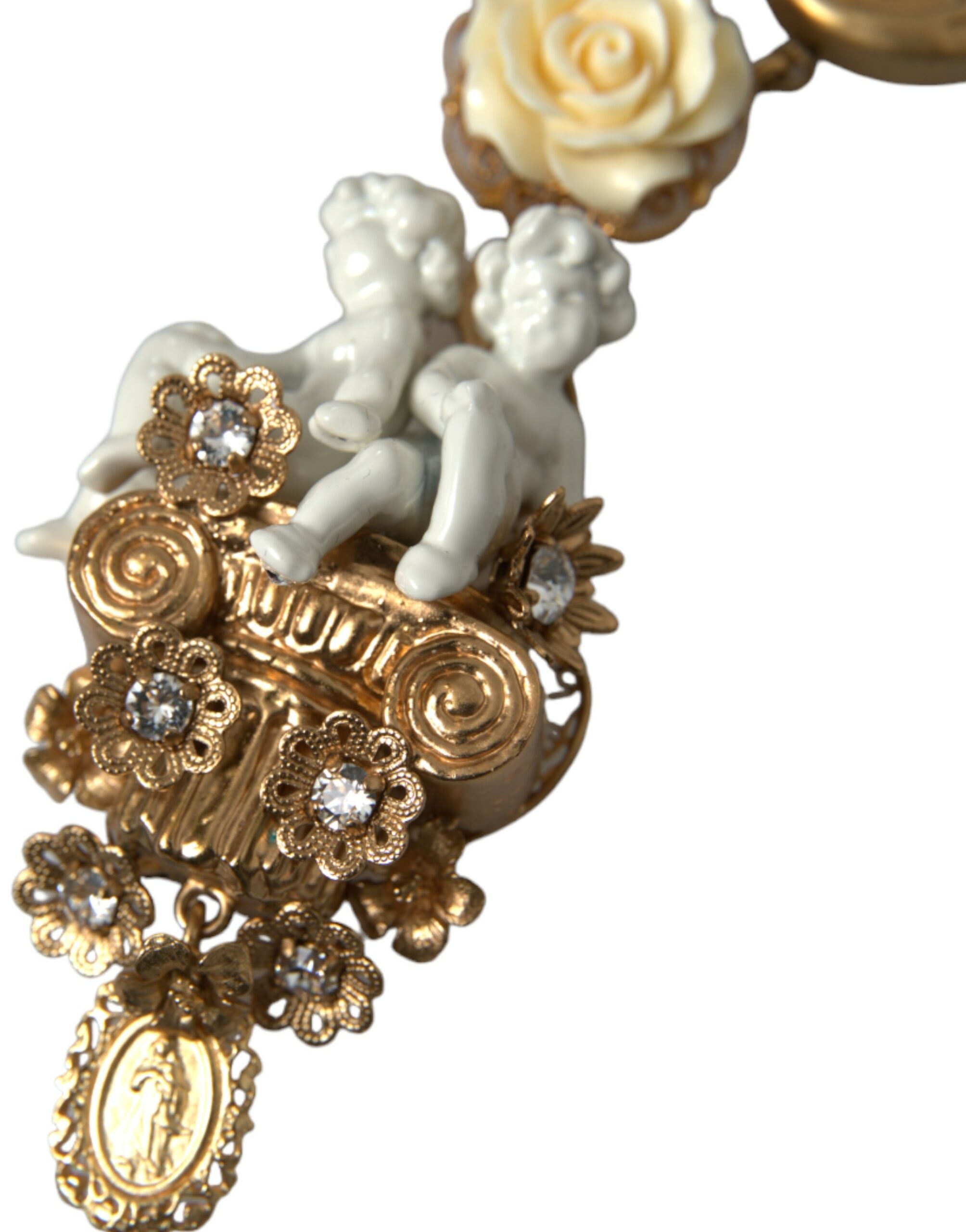 Dolce & Gabbana Gold Brass Angel Floral Beaded Embellished Necklace - DEA STILOSA MILANO