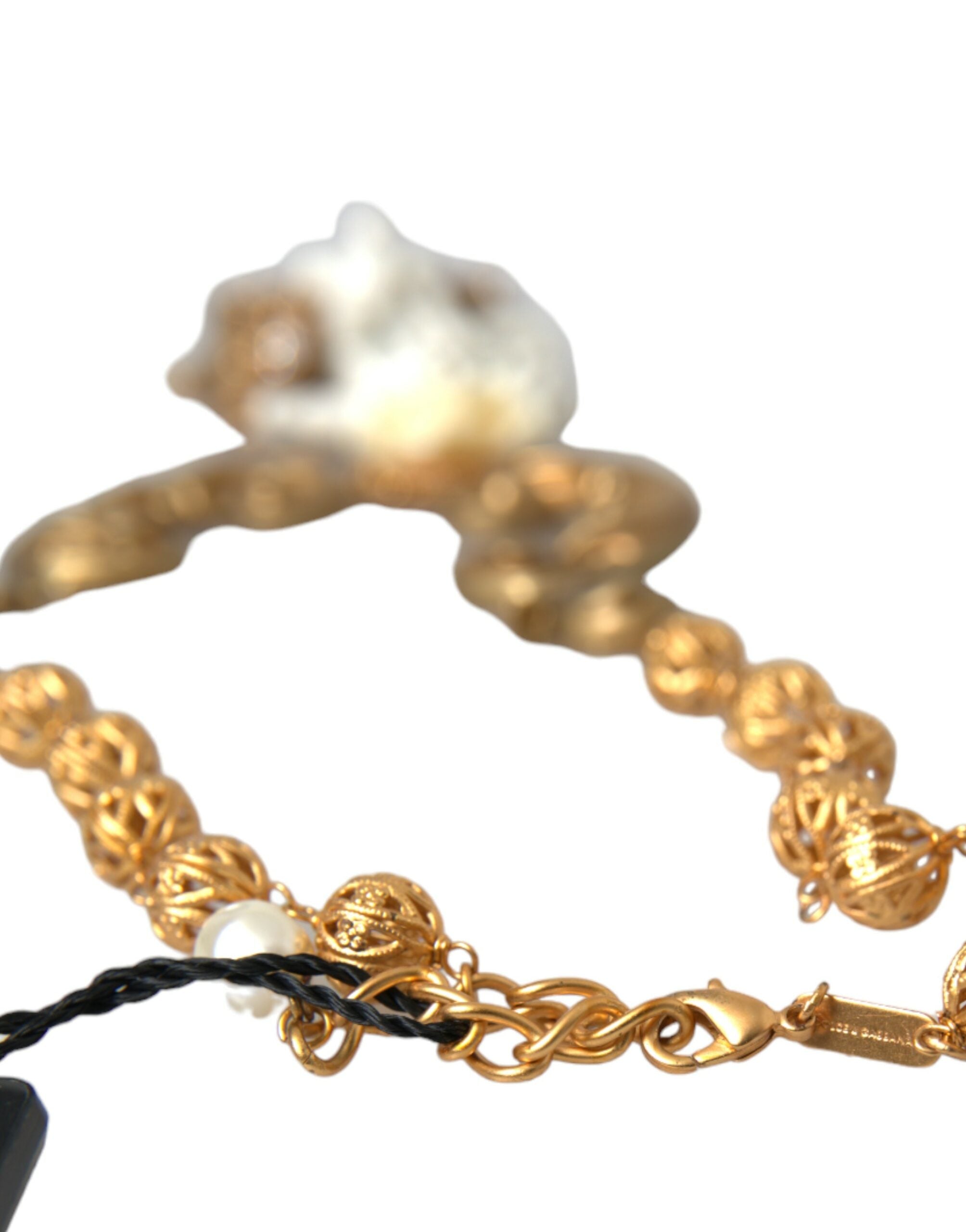 Dolce & Gabbana Gold Brass Angel Floral Beaded Embellished Necklace - DEA STILOSA MILANO