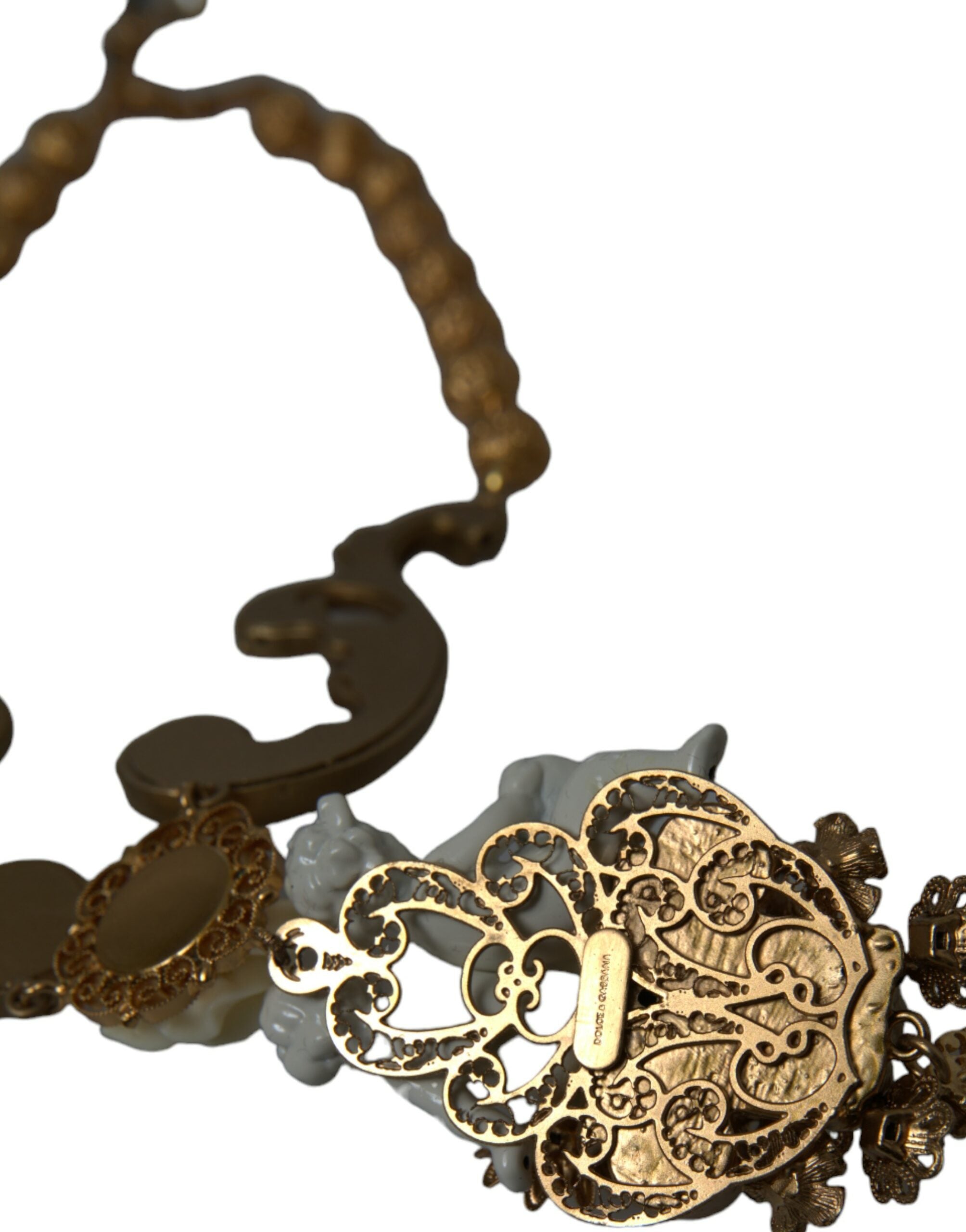 Dolce & Gabbana Gold Brass Angel Floral Beaded Embellished Necklace - DEA STILOSA MILANO