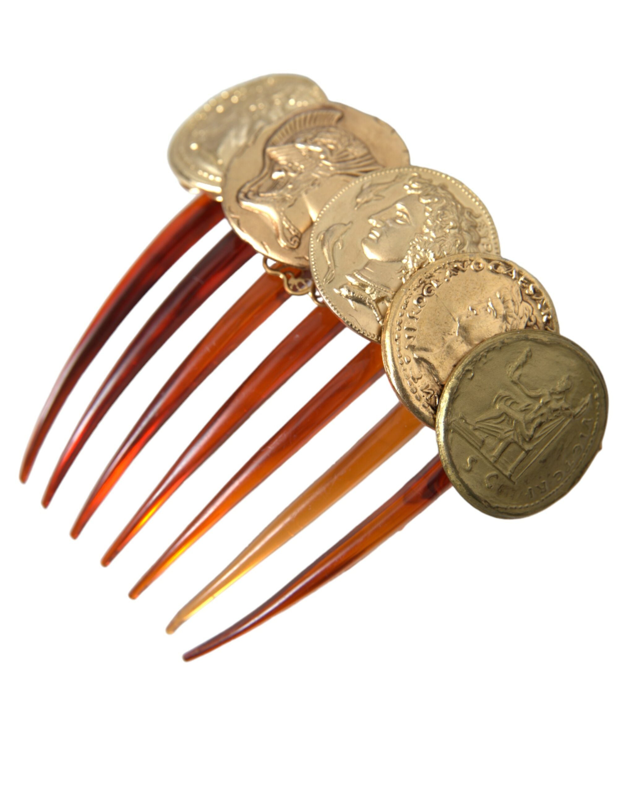 Dolce & Gabbana Gold Tone Brass Coins Plastic Women Hair Comb - DEA STILOSA MILANO