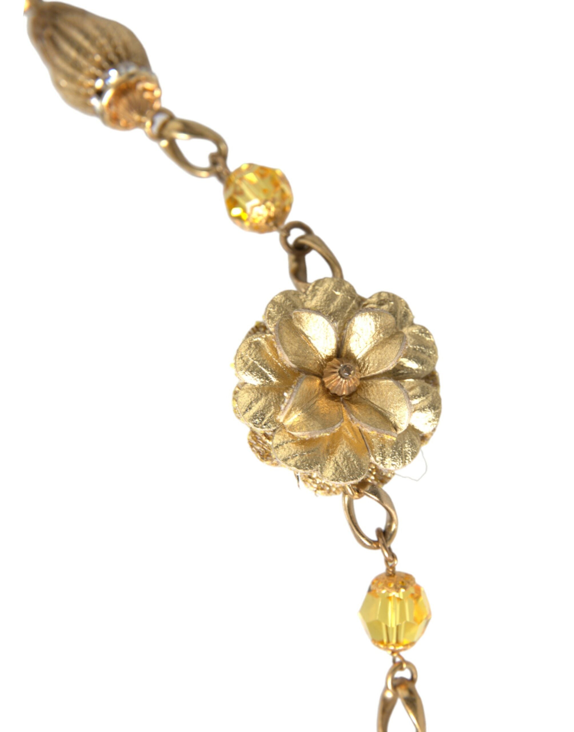 Dolce & Gabbana Crystal Flower Filigree Gold Brass Statement Necklace - DEA STILOSA MILANO