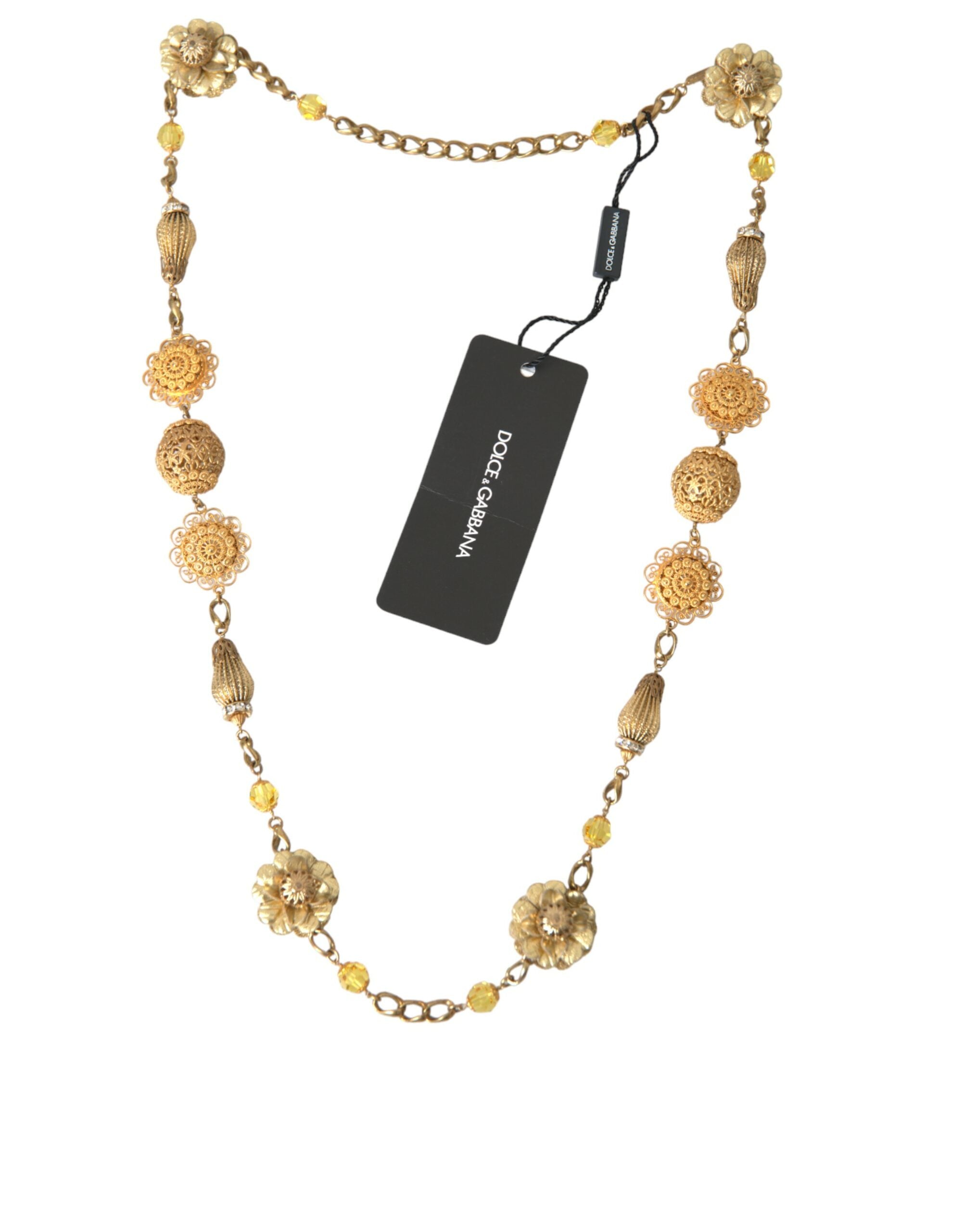 Dolce & Gabbana Crystal Flower Filigree Gold Brass Statement Necklace - DEA STILOSA MILANO
