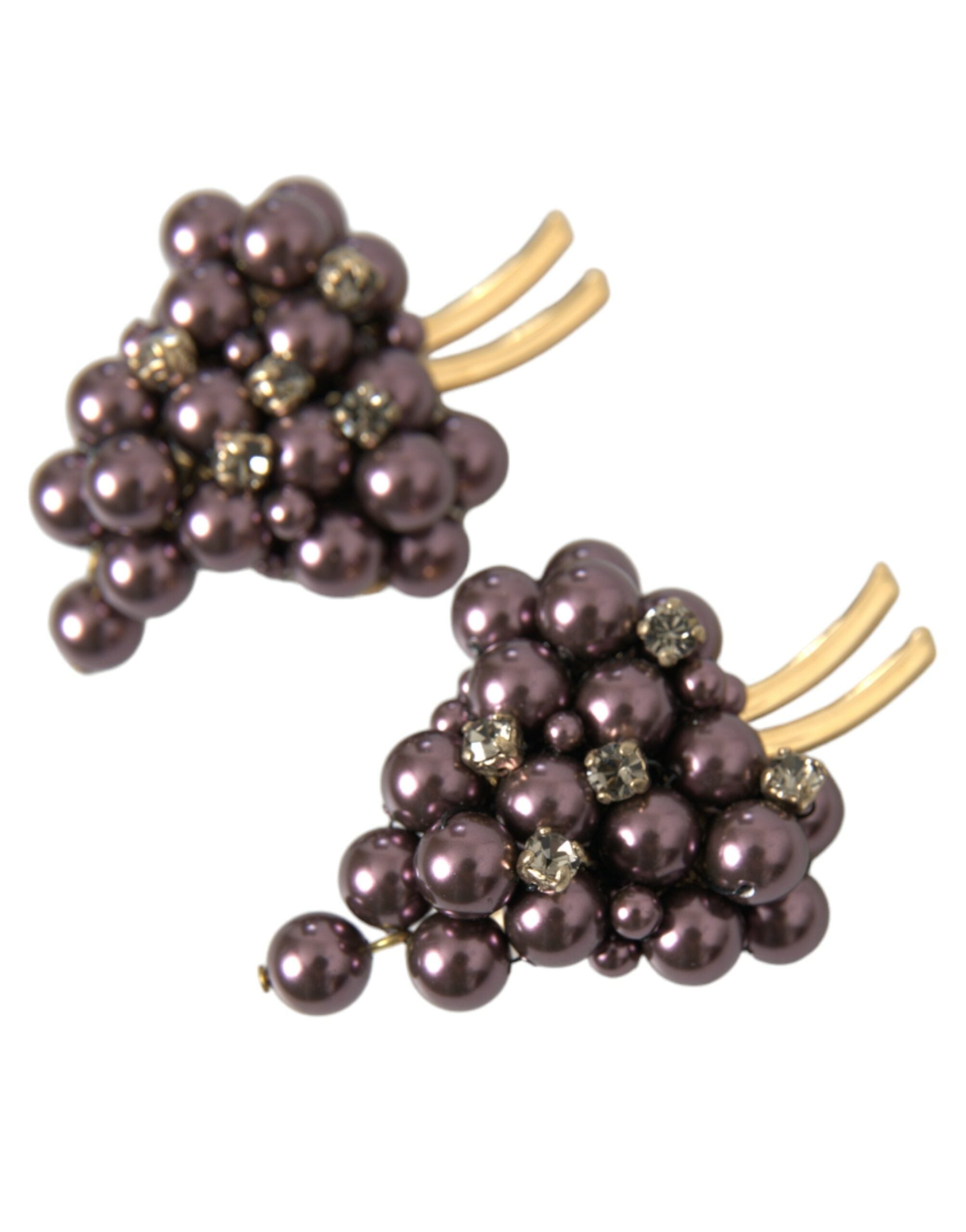 Dolce & Gabbana Purple Grape Pearl Sicily Gold Brass Floral Clip On Earrings - DEA STILOSA MILANO