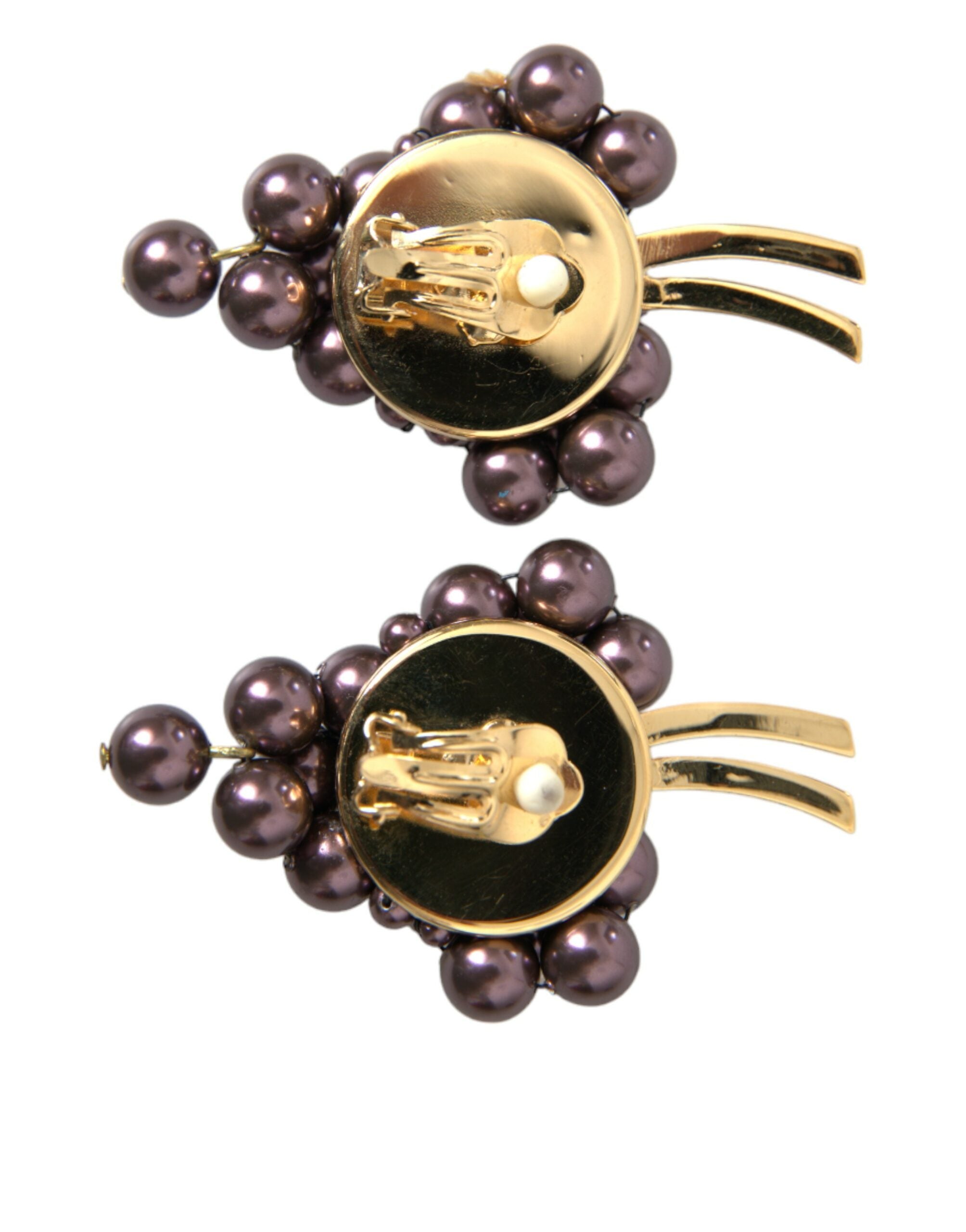 Dolce & Gabbana Purple Grape Pearl Sicily Gold Brass Floral Clip On Earrings - DEA STILOSA MILANO