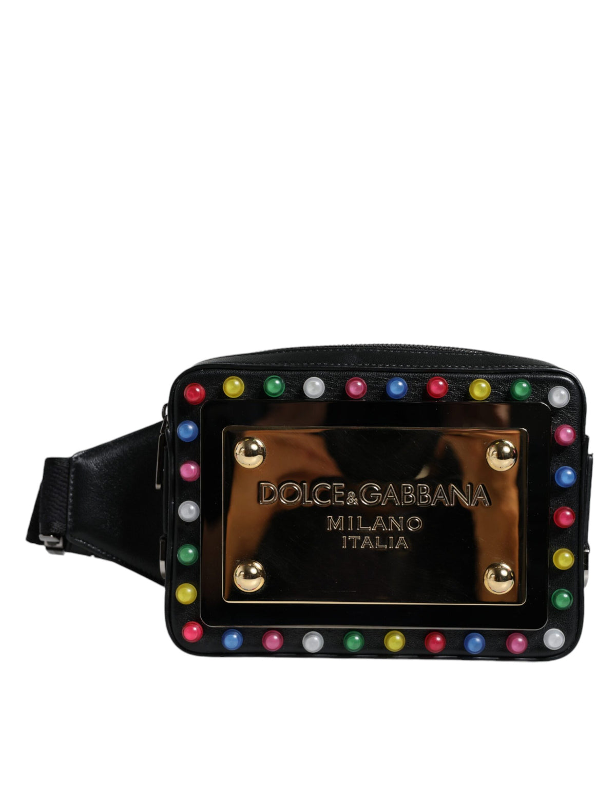 Indulge in the exquisite Dolce & Gabbana Black Leather LED Logo Belt Fanny Pack Bag, a symbol of artisanal craftsmanship and timeless elegance for the discerning individual.