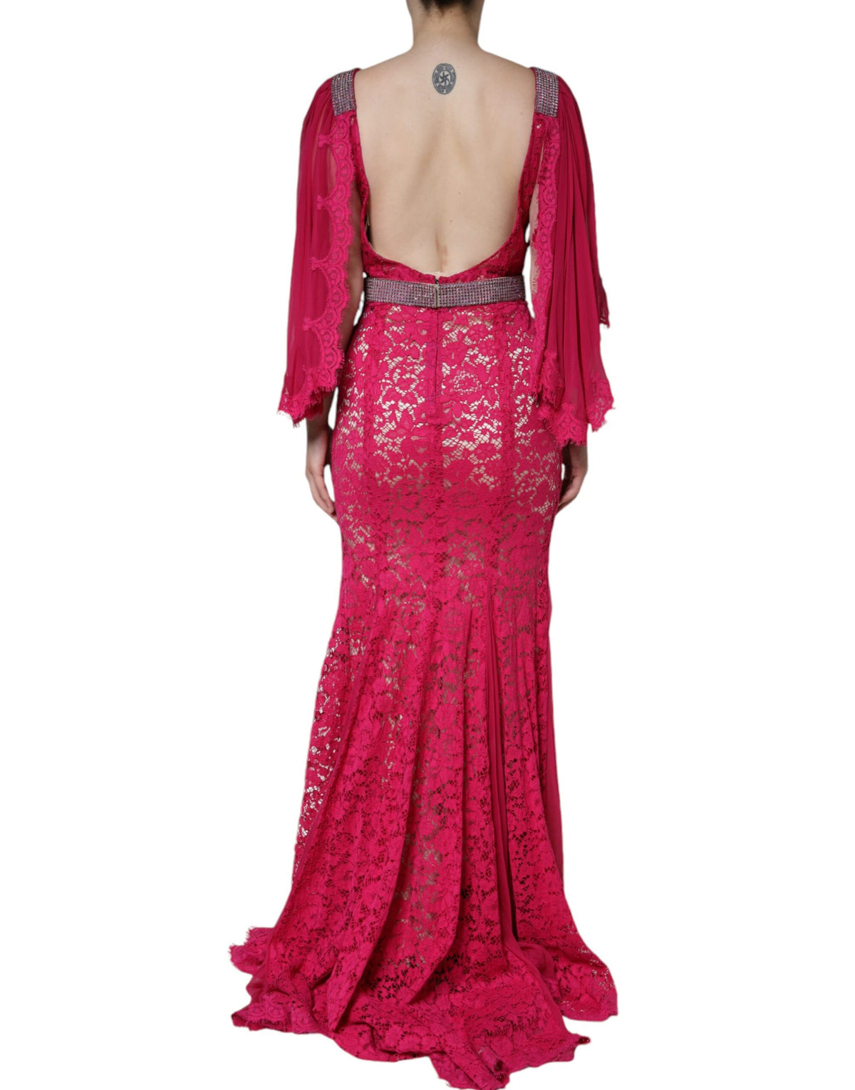 Elevate your elegance with the Dolce & Gabbana Pink Lace Crystal Sheath Long Gown, a masterpiece of Italian craftsmanship, perfect for sophisticated celebrations.