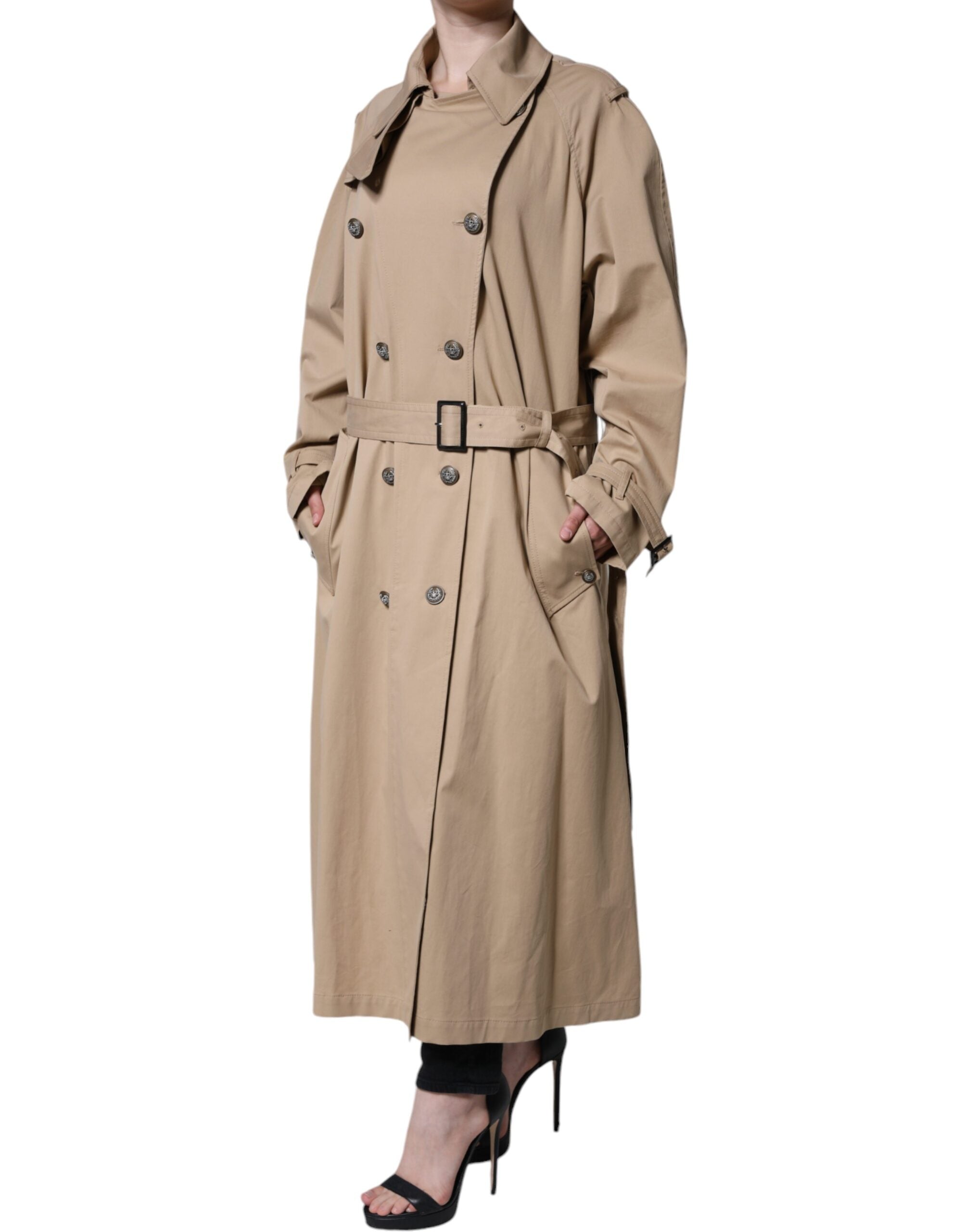 Elevate your elegance with the Dolce & Gabbana Khaki Double Breasted Trench Coat, a masterpiece of Italian craftsmanship in a luxurious cotton blend, perfect for every occasion.