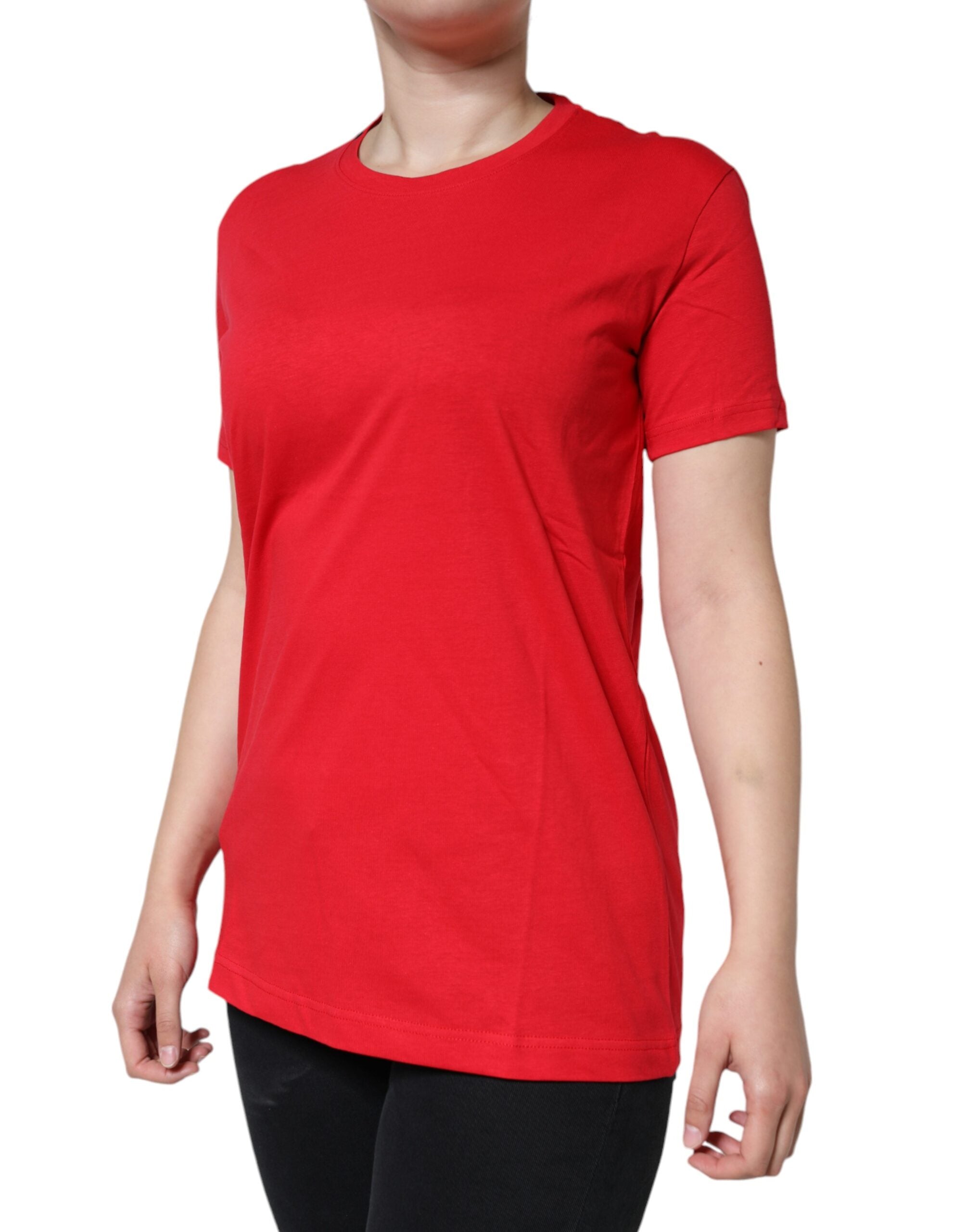 Dolce & Gabbana Red Cotton Crew Neck T-shirt - Luxurious Elegance
