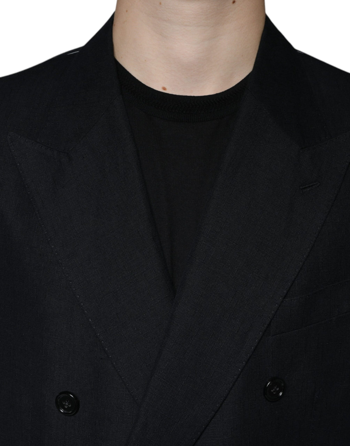 Experience the allure of Dolce & Gabbana's Black Linen Double Breasted Dress Blazer, a masterpiece of Italian craftsmanship that embodies timeless elegance and sophisticated style.