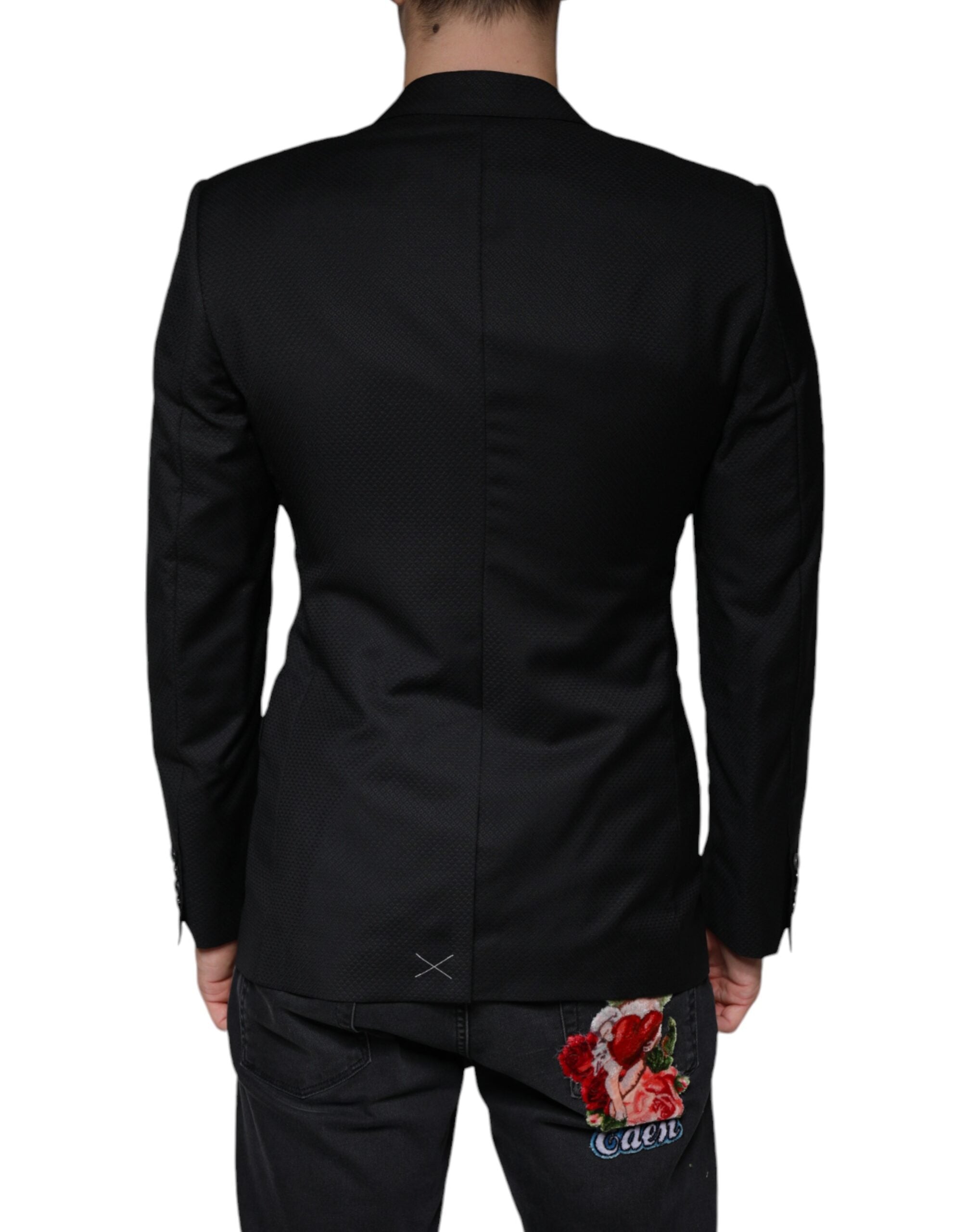 Discover the Dolce & Gabbana Black MARTINI Bee Blazer, a masterpiece in 100% virgin wool, embodying timeless elegance and Italian craftsmanship for the discerning individual.