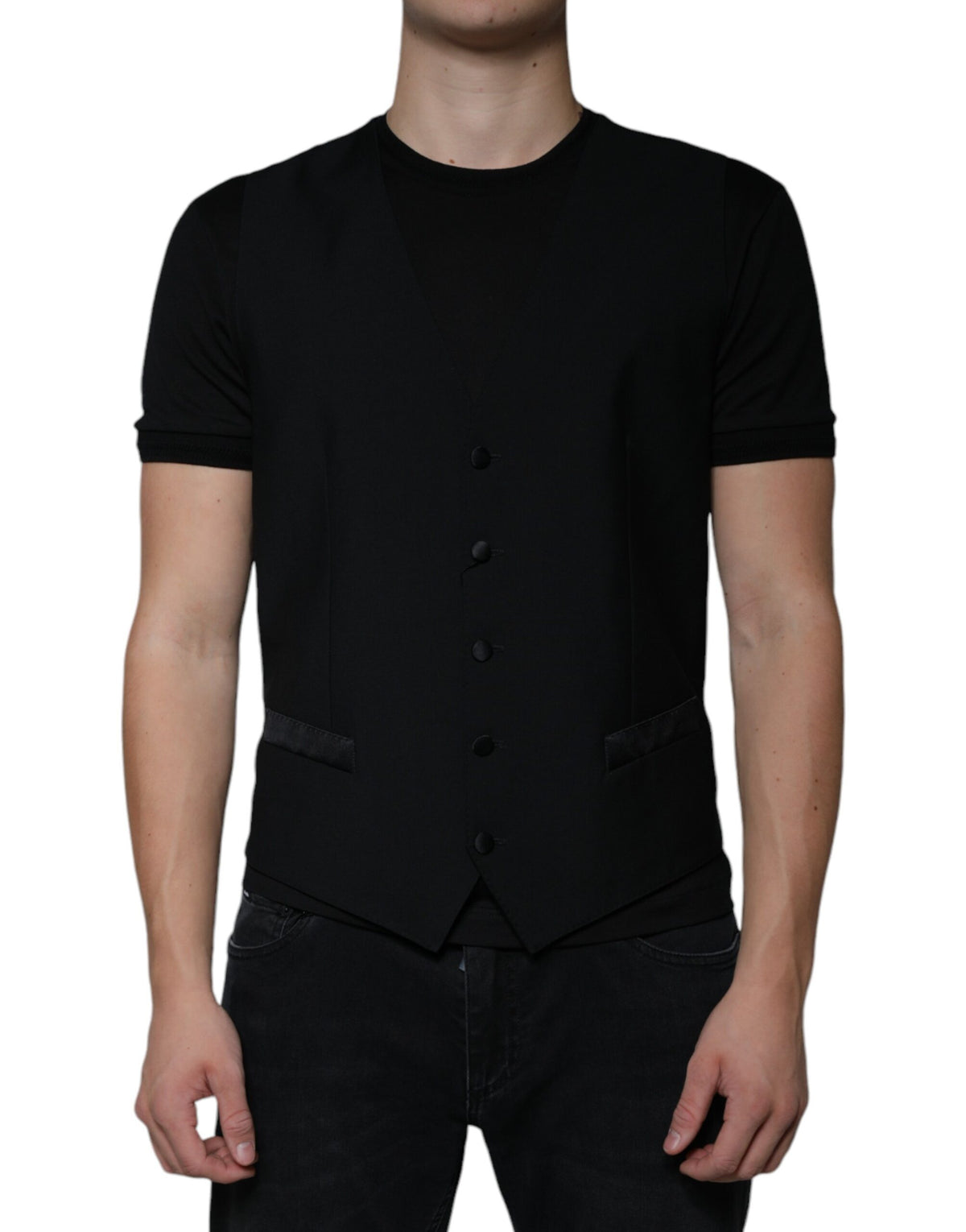 Elevate your wardrobe with the Dolce & Gabbana Black Wool Formal Dress Waistcoat Vest, a luxurious blend of virgin wool and silk, embodying sophistication and timeless elegance.