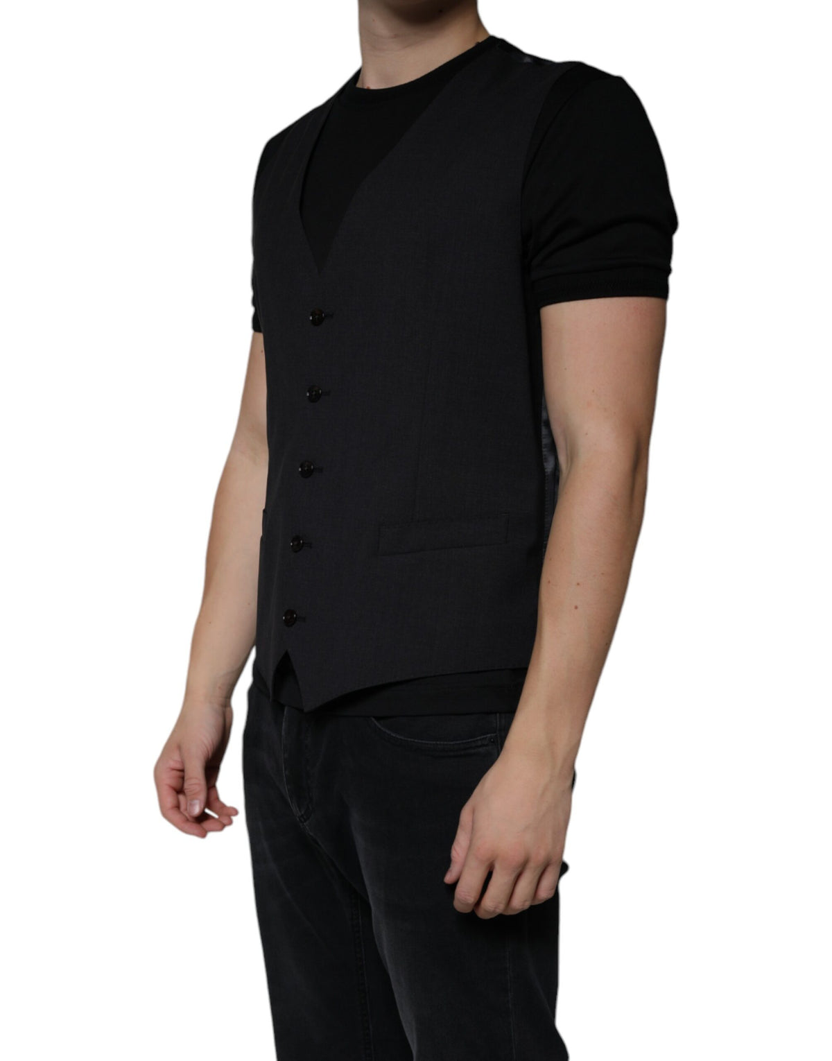 Elevate your wardrobe with the Dolce & Gabbana Black Wool Waistcoat Dress, a masterpiece of luxury tailoring crafted from premium virgin wool, embodying timeless elegance and sophistication.