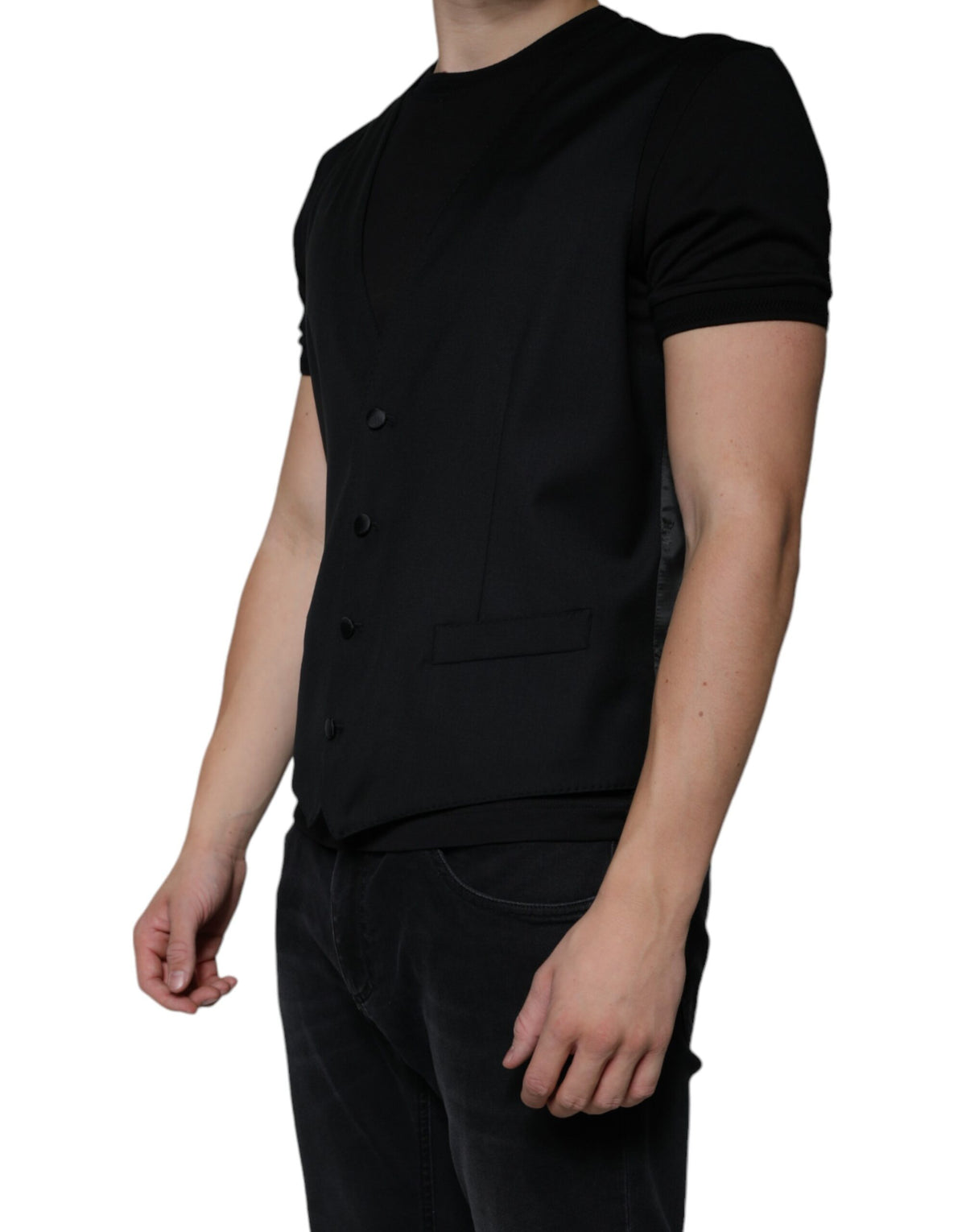 Indulge in the exquisite Dolce & Gabbana Black Wool Waistcoat Dress, a masterpiece of luxurious virgin wool, embodying sophistication and timeless elegance for the discerning individual.