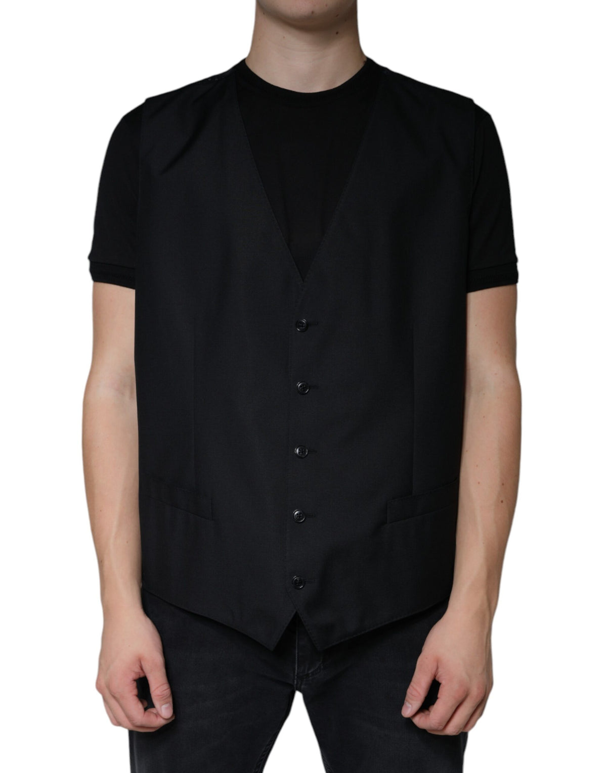 Elevate your wardrobe with the Dolce & Gabbana Black Wool Waistcoat Dress Formal Vest, a masterpiece of virgin wool and silk that embodies luxurious Italian craftsmanship and timeless elegance.