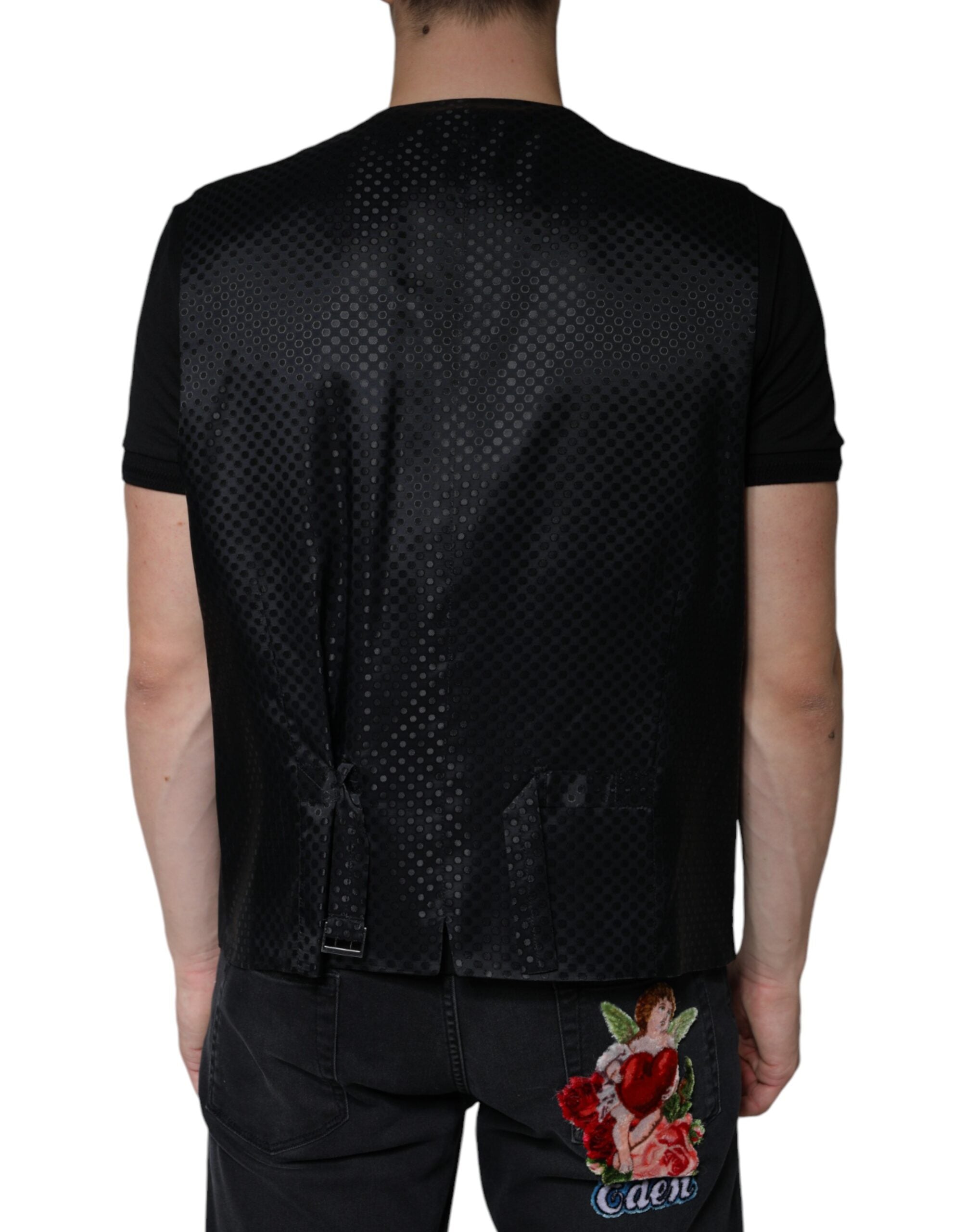 Elevate your wardrobe with the Dolce & Gabbana Black Wool Waistcoat Dress Formal Vest, a masterpiece of virgin wool and silk, embodying sophistication and timeless allure.
