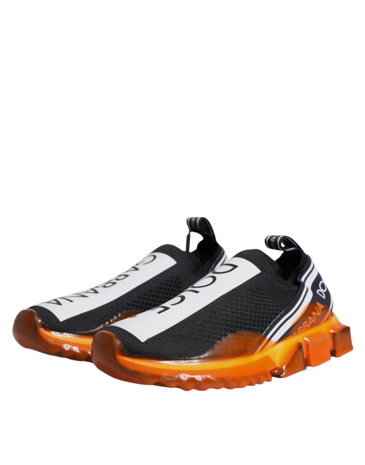 Indulge in the exquisite Dolce & Gabbana Black Orange Sorrento Slip On Sneakers, where Italian craftsmanship meets luxurious comfort, perfect for the discerning fashion connoisseur.