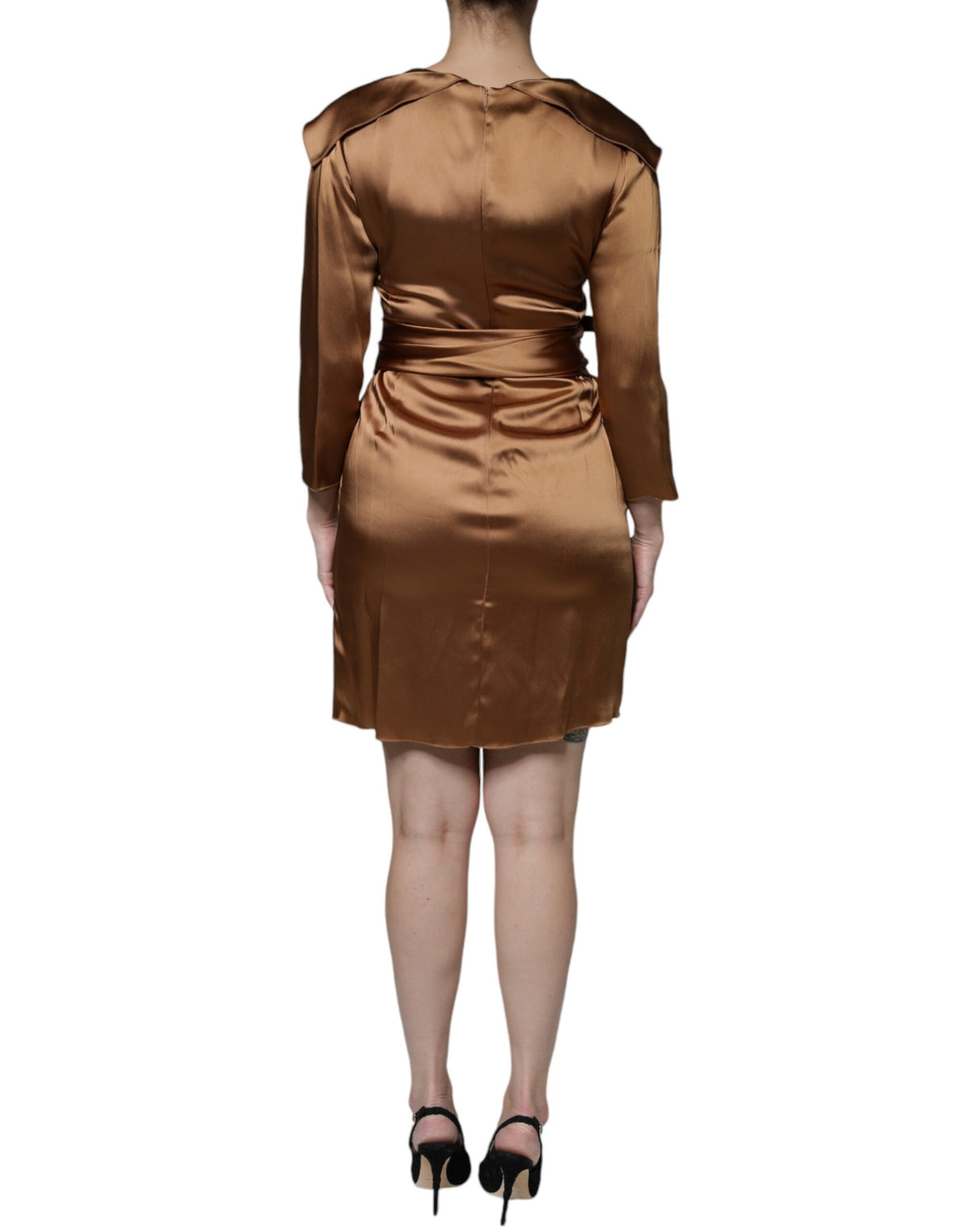 Emporio Armani Brown Satin Long Sleeve Mini Dress Couture
