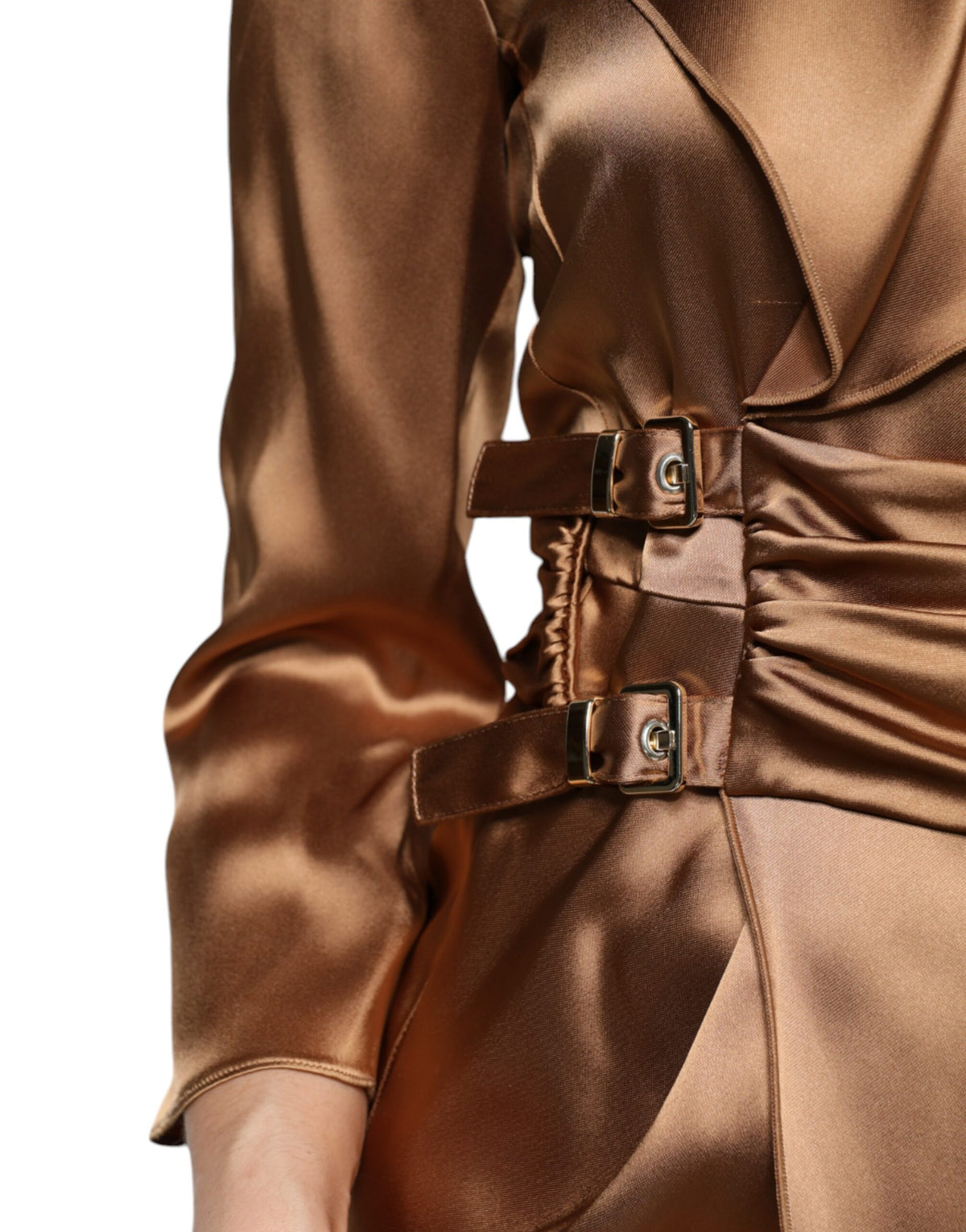 Emporio Armani Brown Satin Long Sleeve Mini Dress Couture