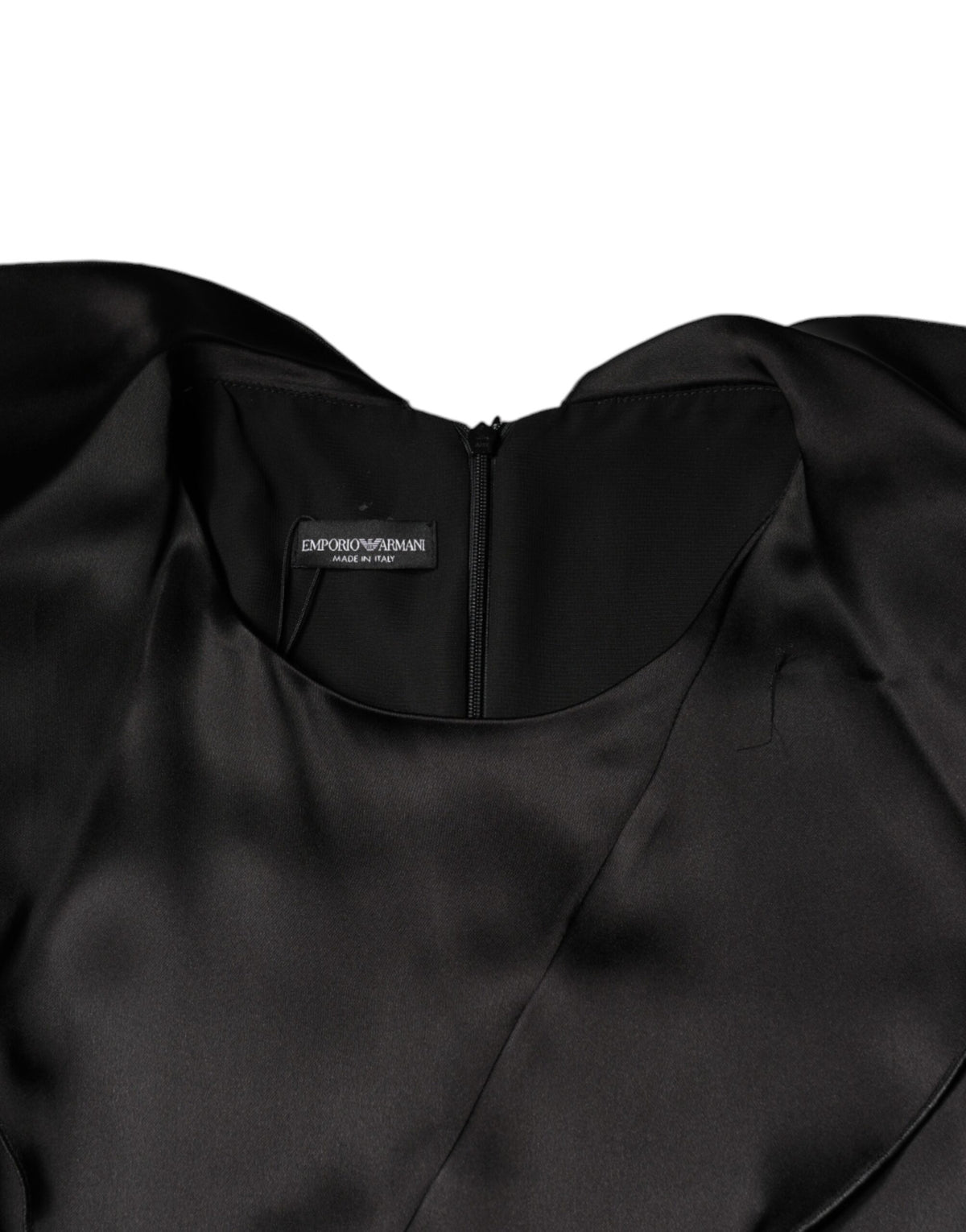 Elevate your elegance with the Emporio Armani Black Satin Long Sleeves Wrap Sheath Mini Dress, a masterpiece of Italian craftsmanship that embodies luxury and allure.