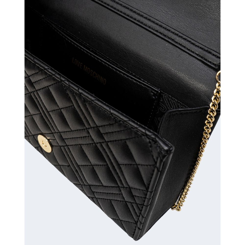 Discover the Love Moschino Black Polyethylene Handbag, a chic quilted masterpiece in 100% polyurethane, embodying timeless elegance for the sophisticated individual.
