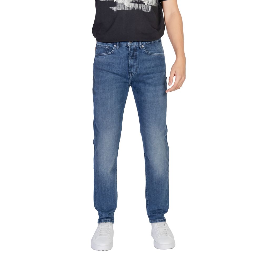Hugo Boss blue cotton relaxed fit jeans front view