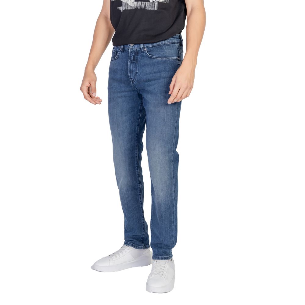 Hugo Boss men’s blue relaxed fit denim jeans side view