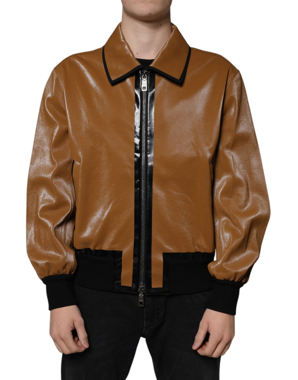 Dolce & Gabbana Brown Leather Bomber Jacket - Timeless Luxury